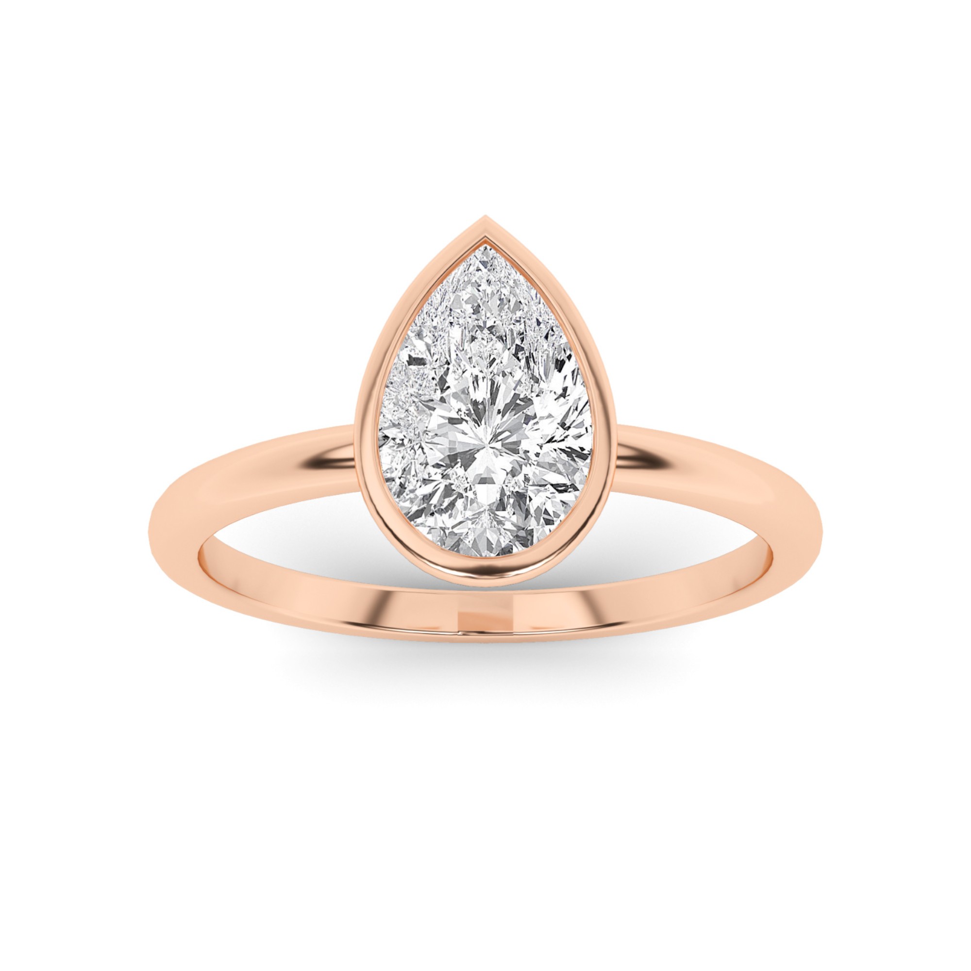 Trendy Bezel Set Round Solitaire Diamond Engagment Ring in 9K Rose Gold