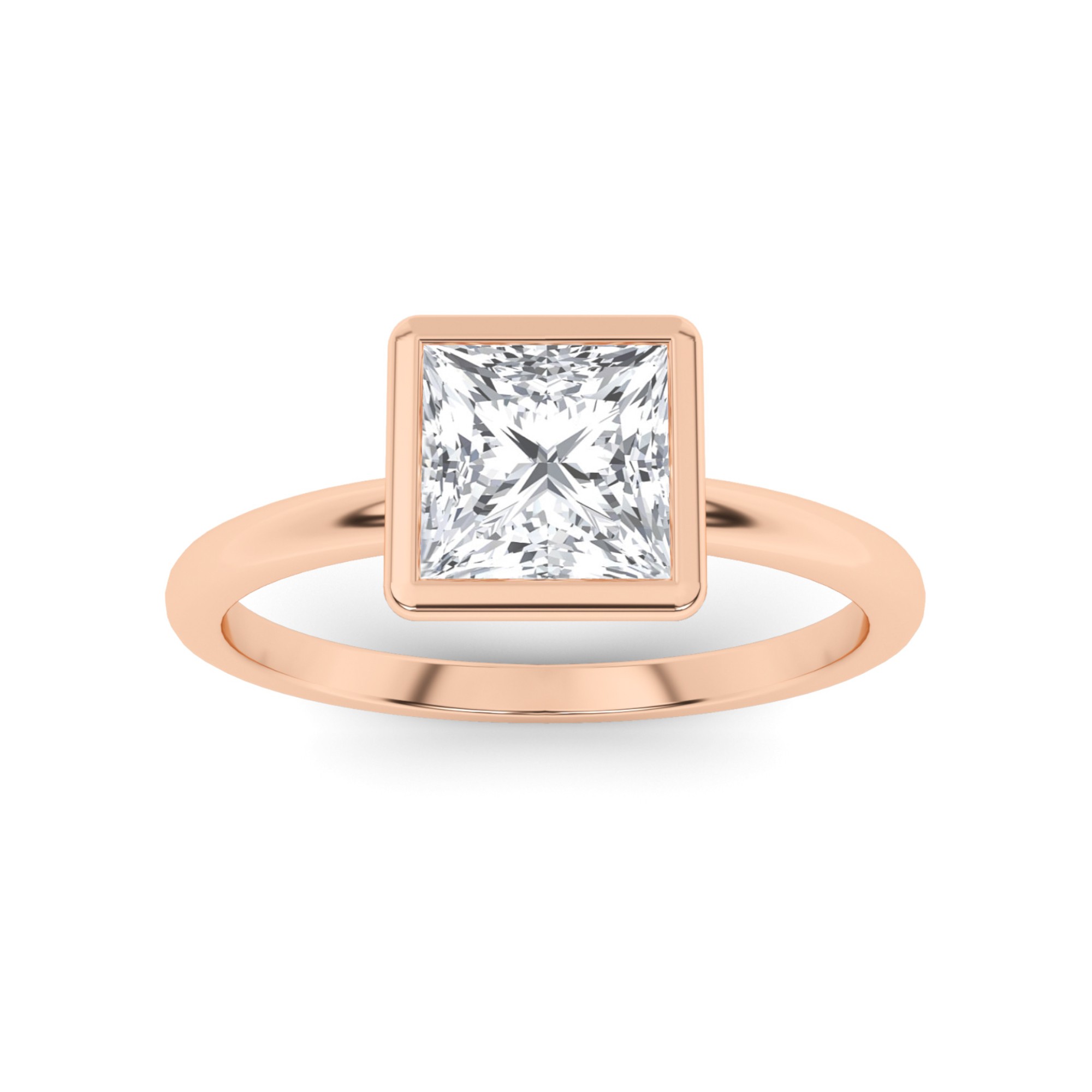 Trendy Bezel Set Round Solitaire Diamond Engagment Ring in 9K Rose Gold