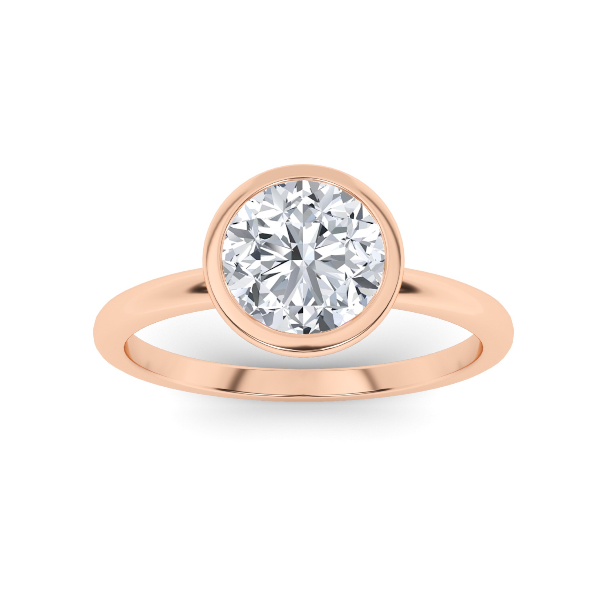 Trendy Bezel Set Round Solitaire Diamond Engagment Ring in 9K Rose Gold
