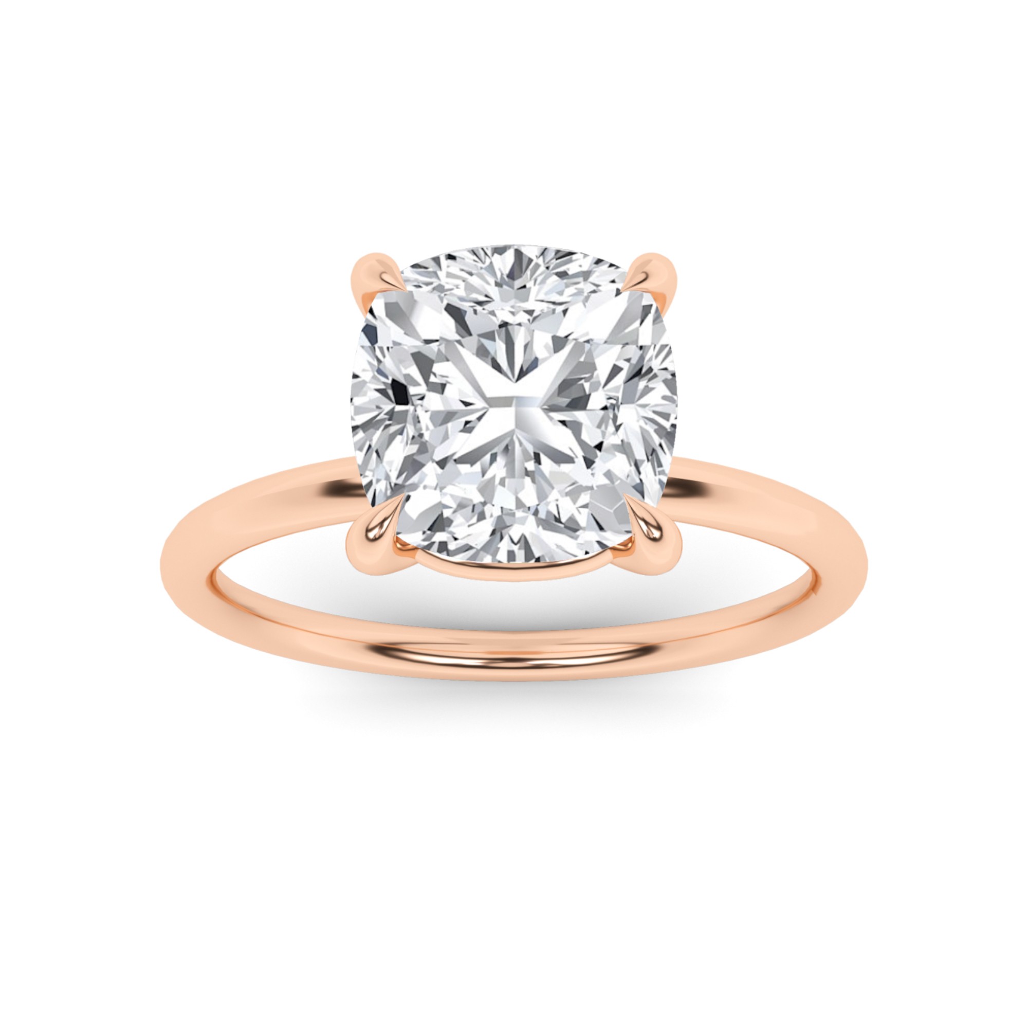 Timeless Prong Set High Setting Cushion Solitaire Diamond Engagement Ring in 9K Rose Gold