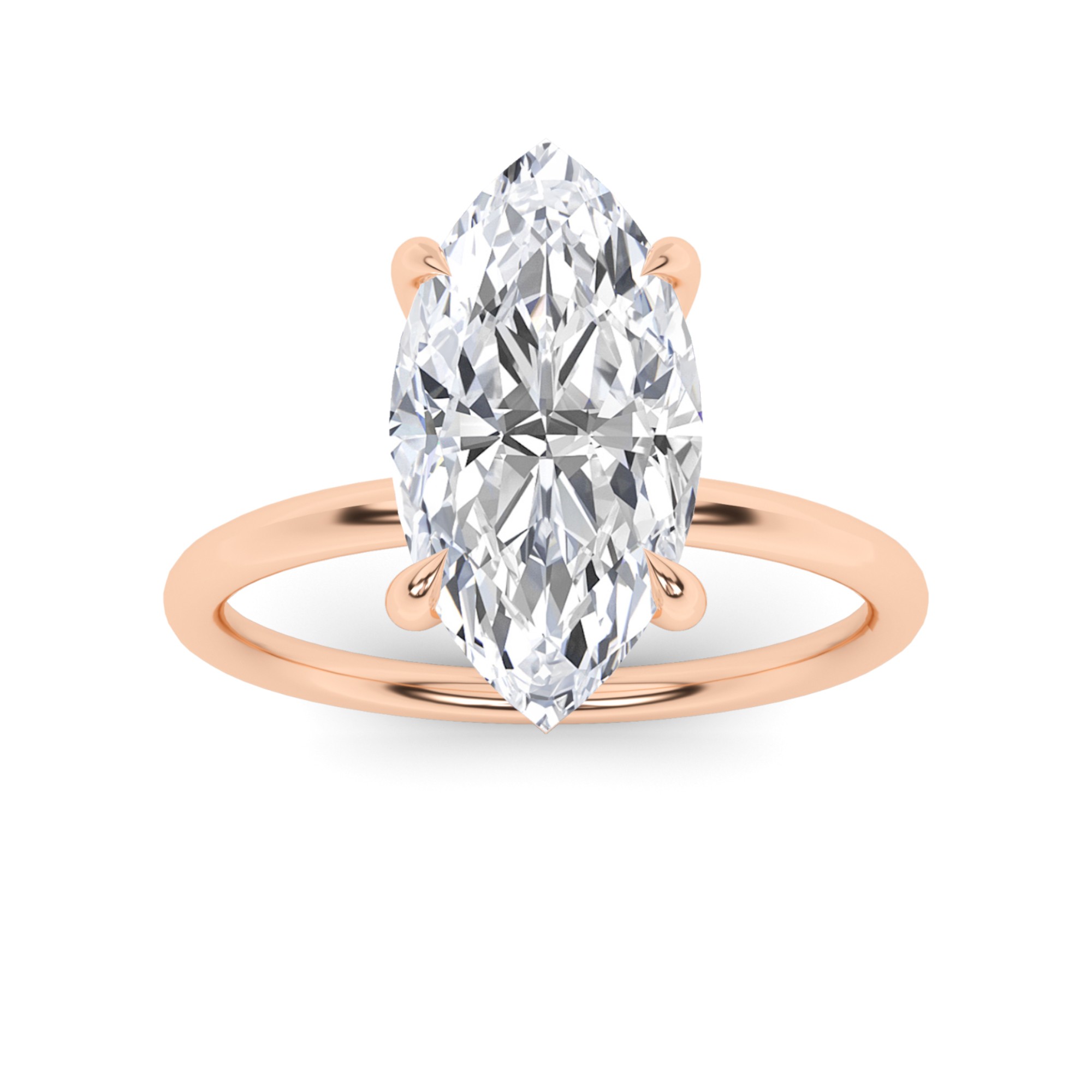 Timeless Prong Set High Setting Marquise Solitaire Diamond Engagement Ring in 9K Rose Gold