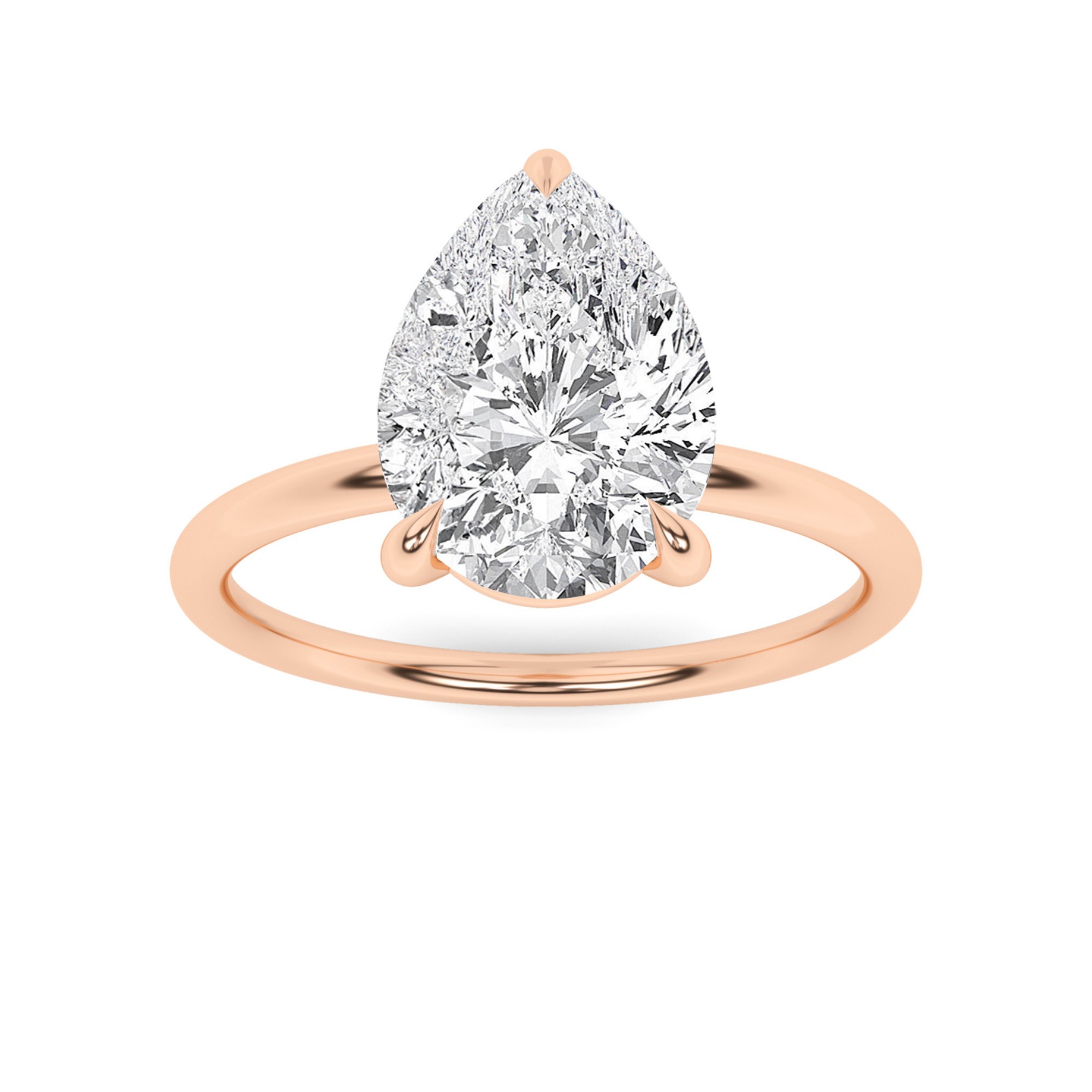 Timeless Prong Set High Setting Pear Solitaire Diamond Engagement Ring in 9K Rose Gold