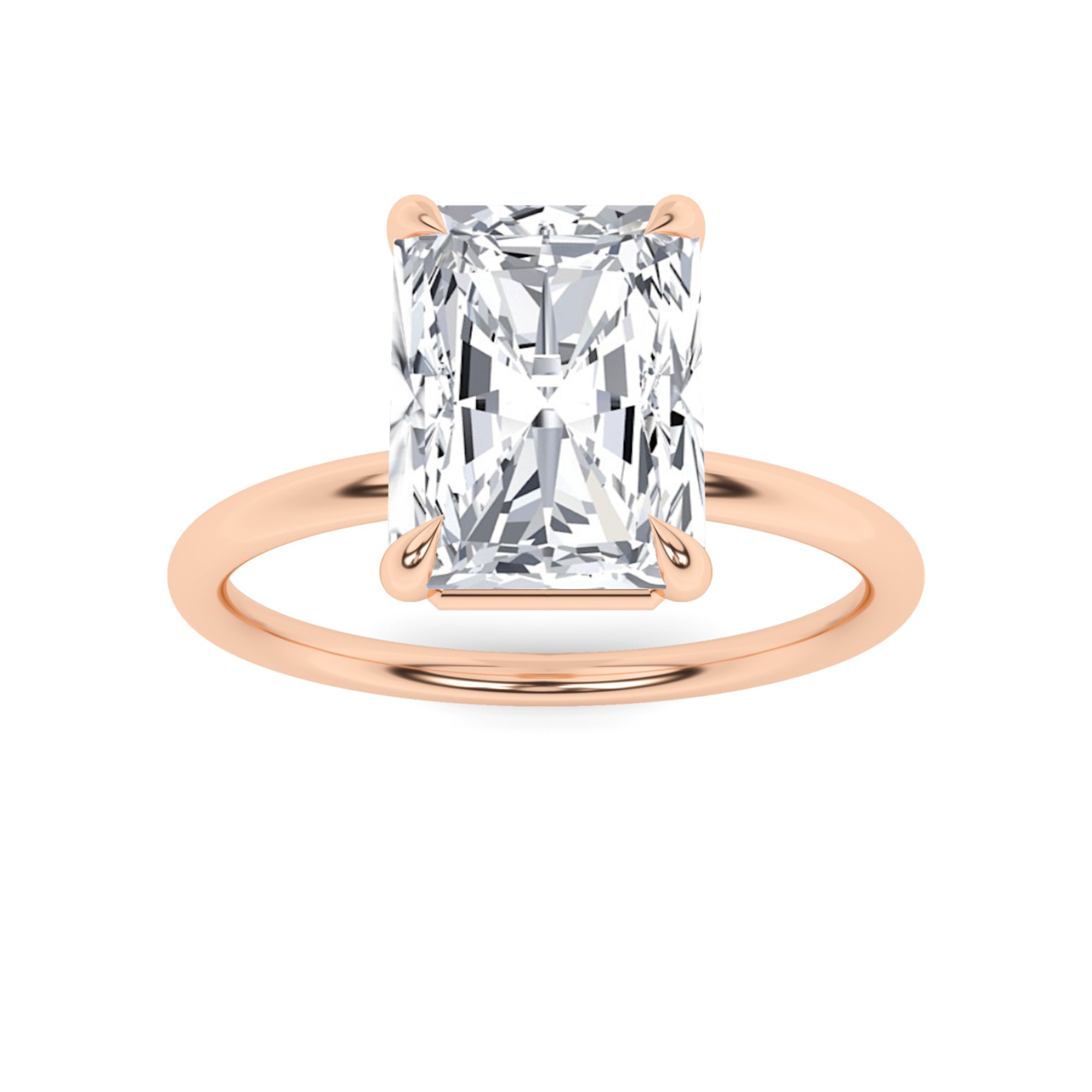 Timeless Prong Set High Setting Radiant Solitaire Diamond Engagement Ring in 9K Rose Gold