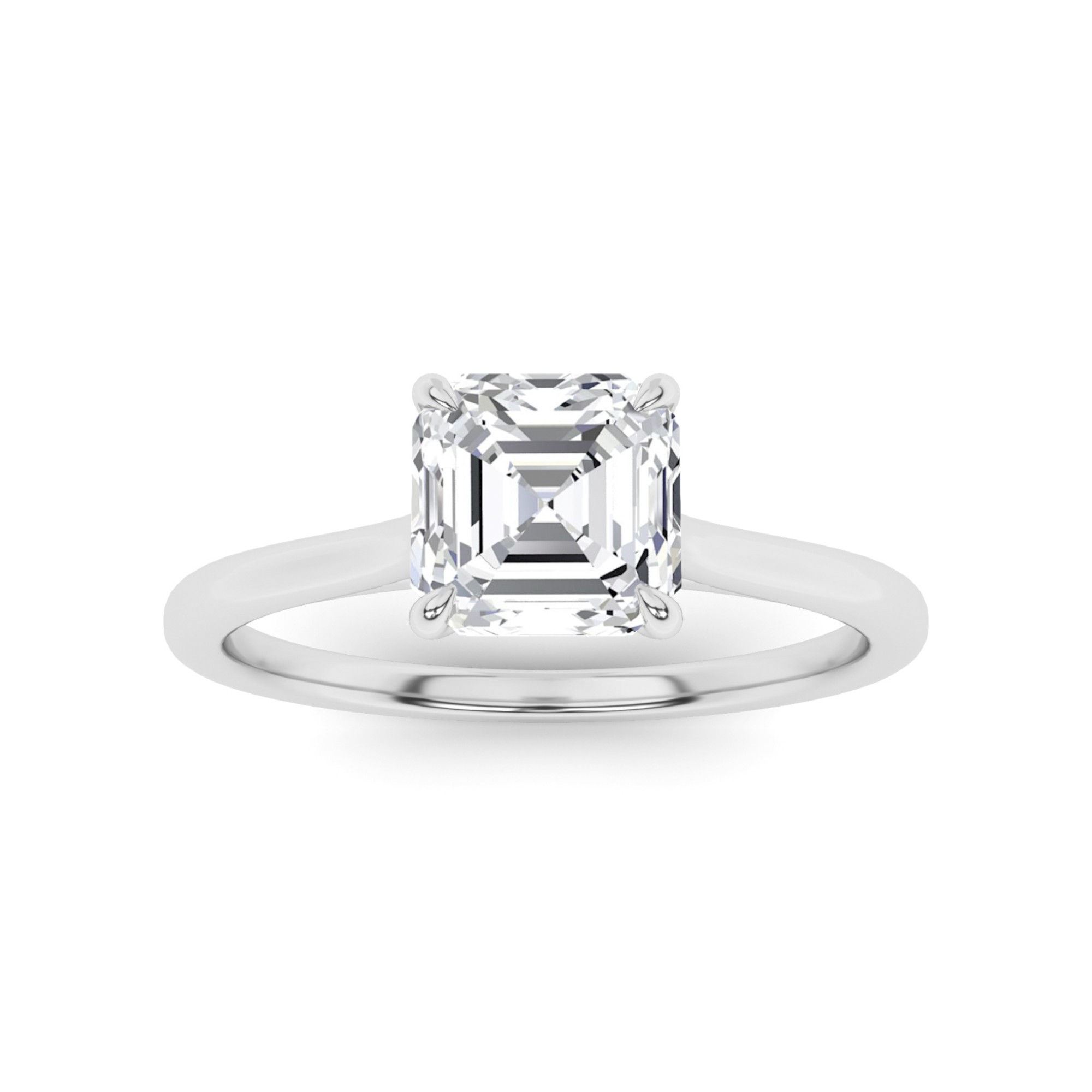 Tapered Shoulder  Four Claw Round Solitaire Diamond Engagement Ring in 9K White Gold