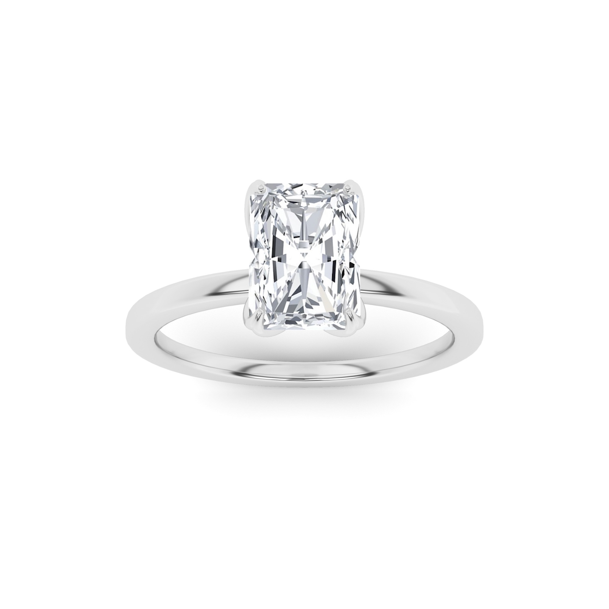 Flower Style Prong Set Radiant Solitaire Diamond Engagment Ring in 9K White Gold