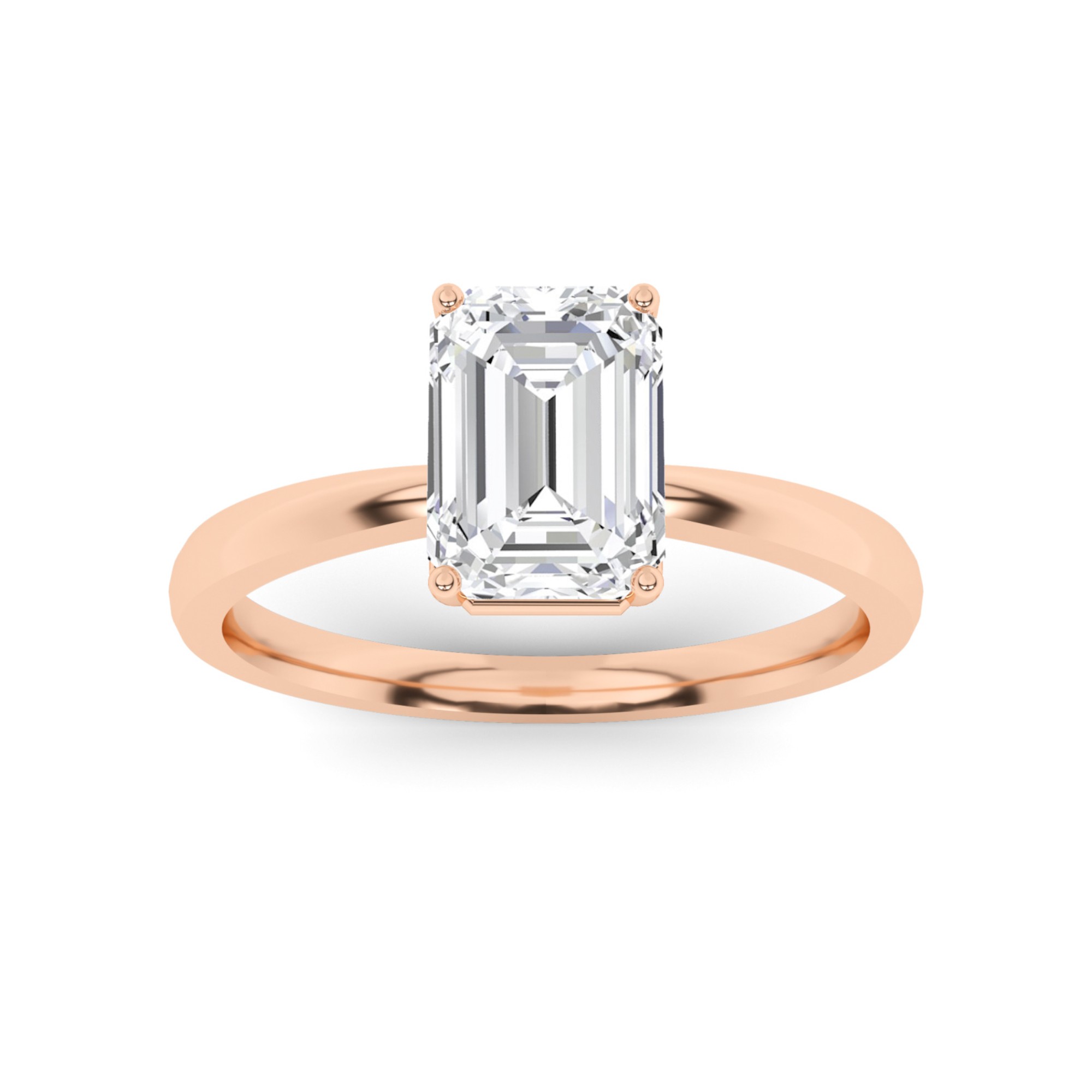 Classic Basket Set 4 Prong Emerald Cut Solitaire Diamond Engagment Ring in 9K White Gold