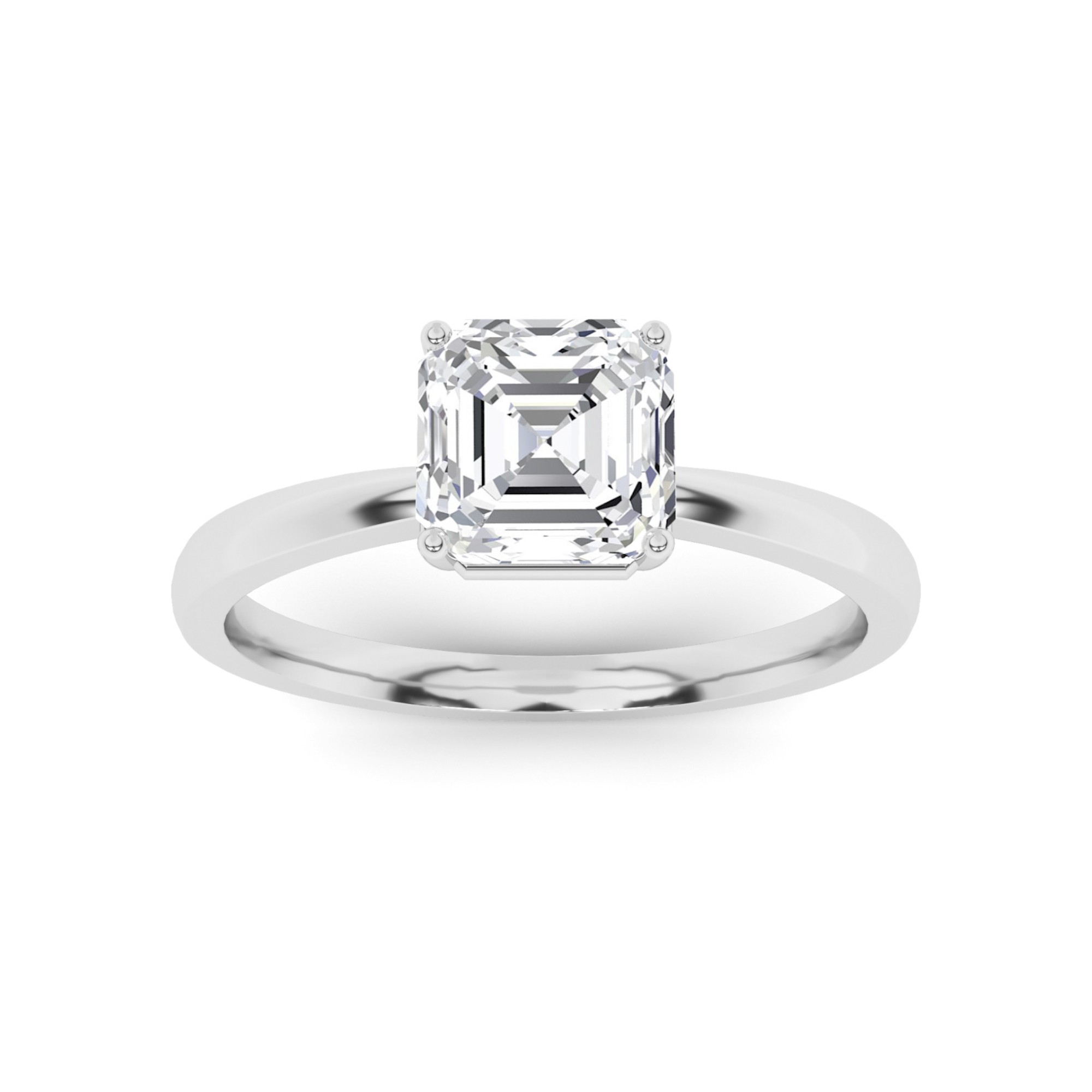 Classic Basket Set 4 Prong Emerald Cut Solitaire Diamond Engagment Ring in 9K White Gold