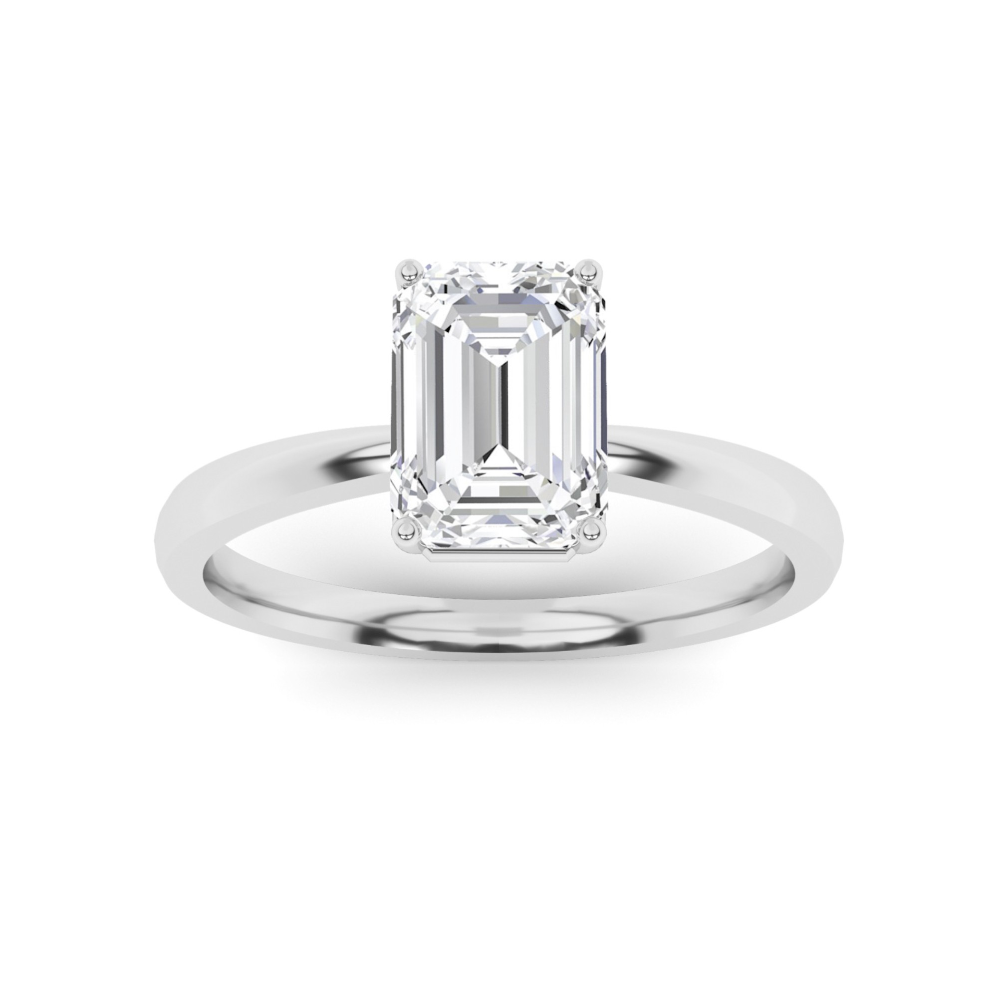 Classic Basket Set 4 Prong Emerald Cut Solitaire Diamond Engagment Ring in 9K White Gold