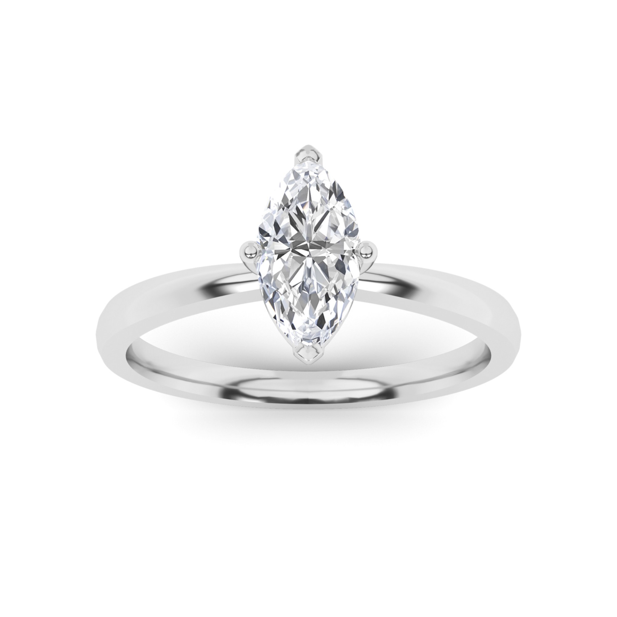 Classic Basket Set 4 Prong Emerald Cut Solitaire Diamond Engagment Ring in 9K White Gold