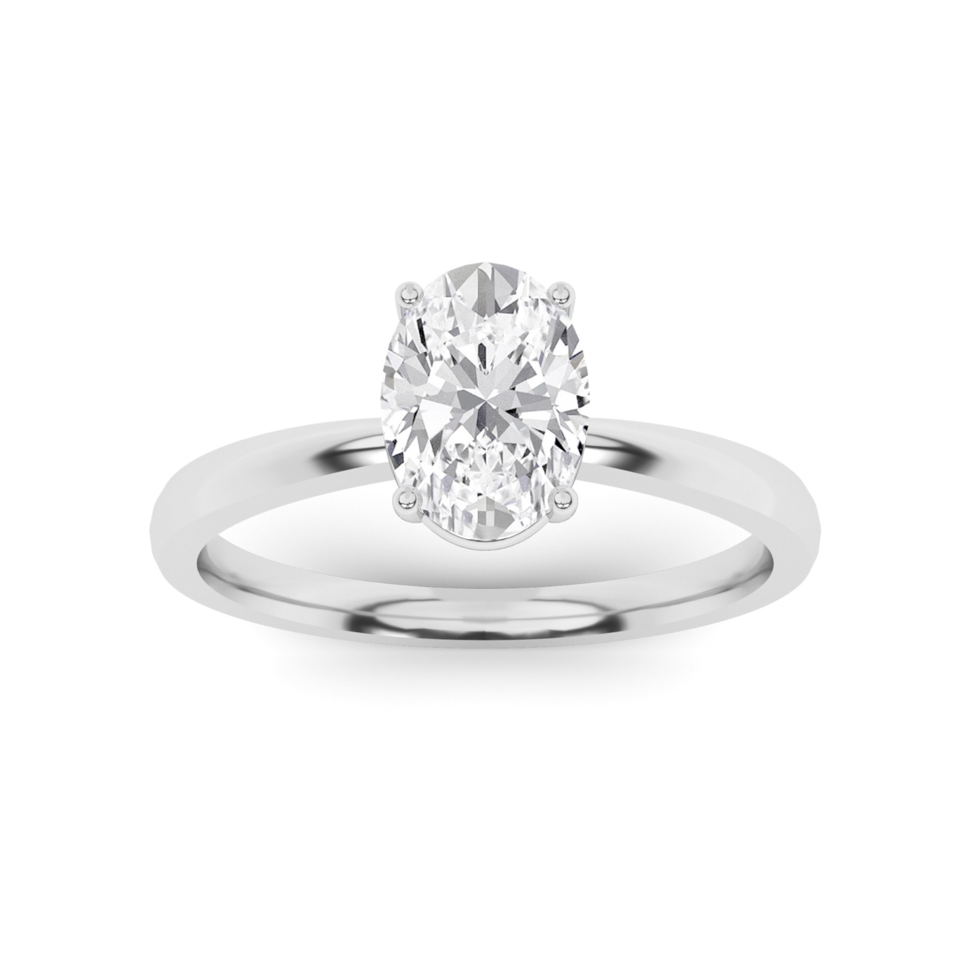 Classic Basket Set 4 Prong Emerald Cut Solitaire Diamond Engagment Ring in 9K White Gold