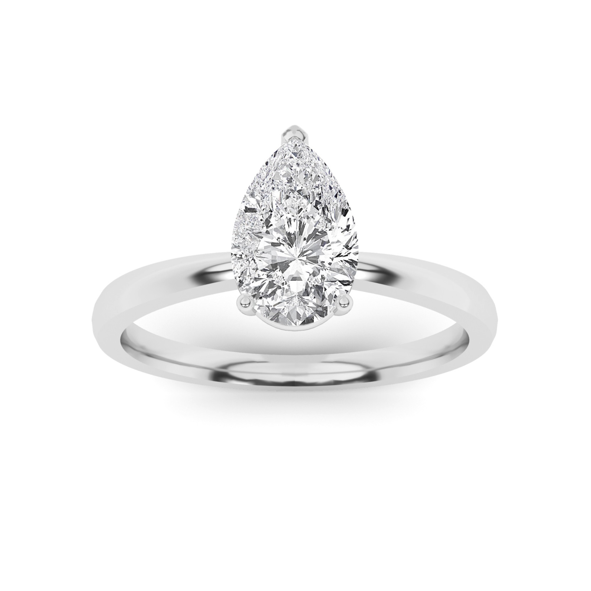 Classic Basket Set 4 Prong Emerald Cut Solitaire Diamond Engagment Ring in 9K White Gold