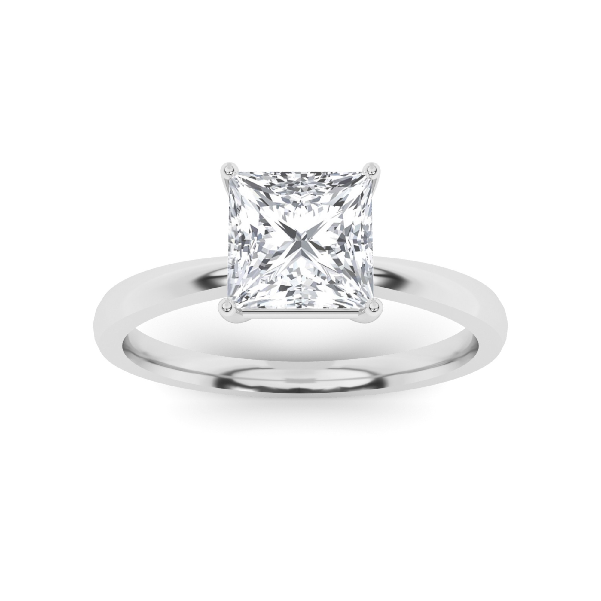Classic Basket Set 4 Prong Emerald Cut Solitaire Diamond Engagment Ring in 9K White Gold
