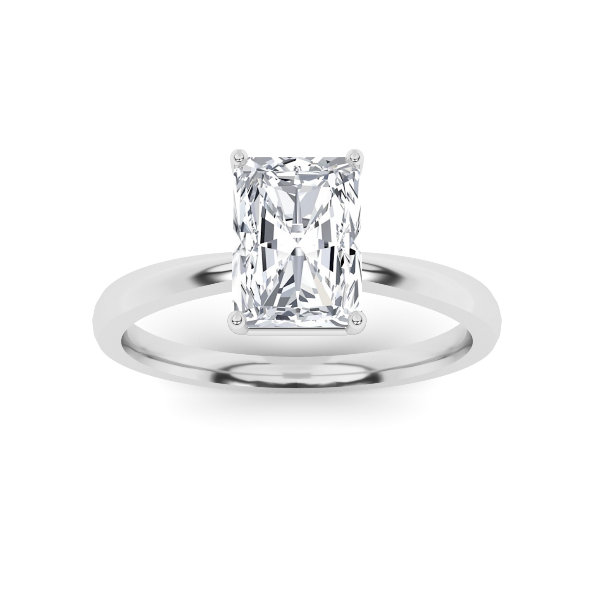 Classic Basket Set Prong Set Radiant Cut Solitaire Diamond Engagment Ring in 9K White Gold