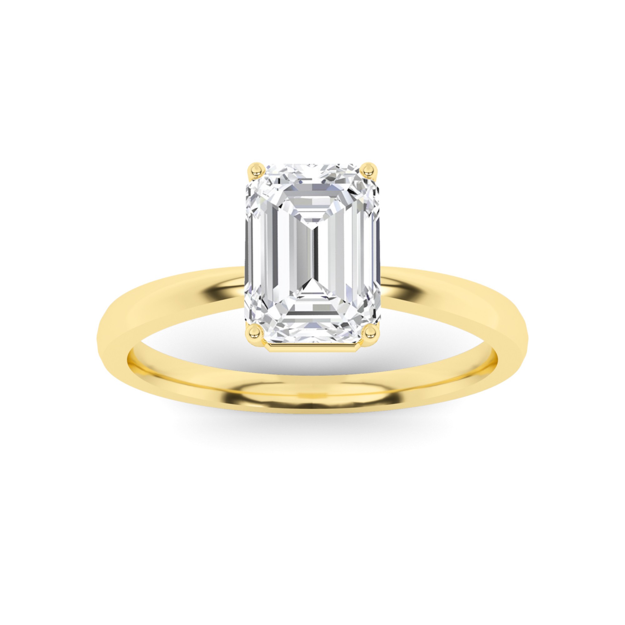 Classic Basket Set 4 Prong Emerald Cut Solitaire Diamond Engagment Ring in 9K White Gold