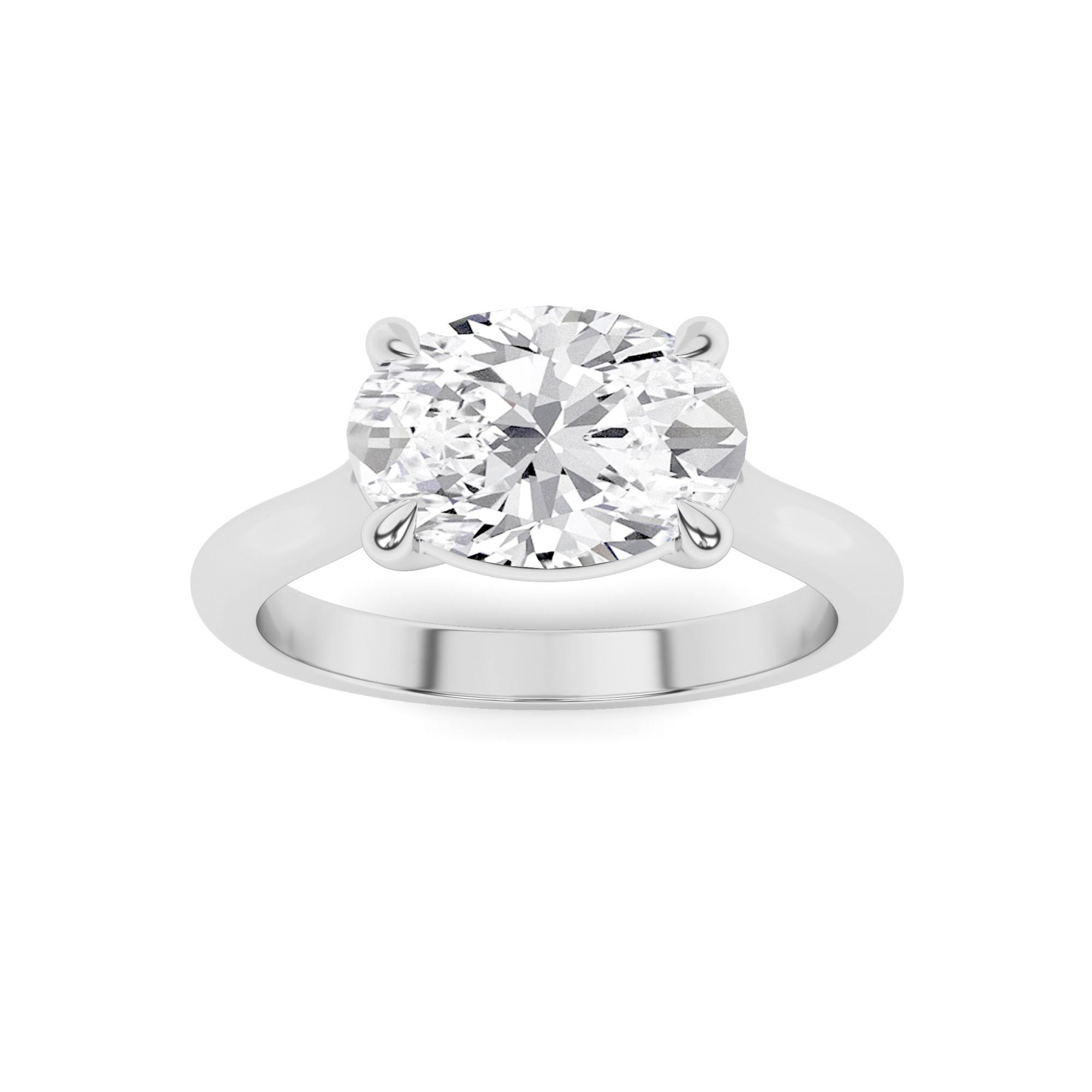 Sideways Four Claw Emerald Solitaire Diamond Engagment Ring in 9K White Gold