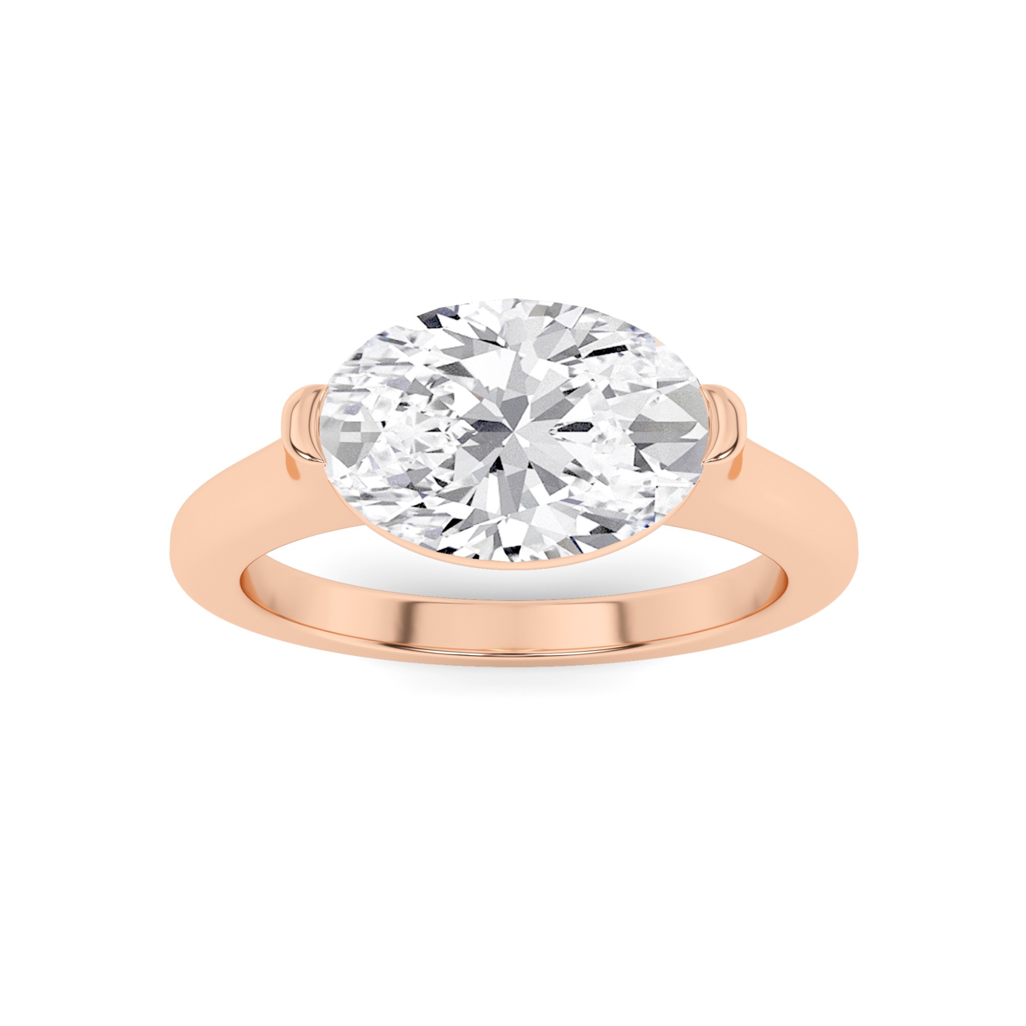 Sideways Tension Set Oval  Solitaire Diamond Engagment Ring in 9K White Gold