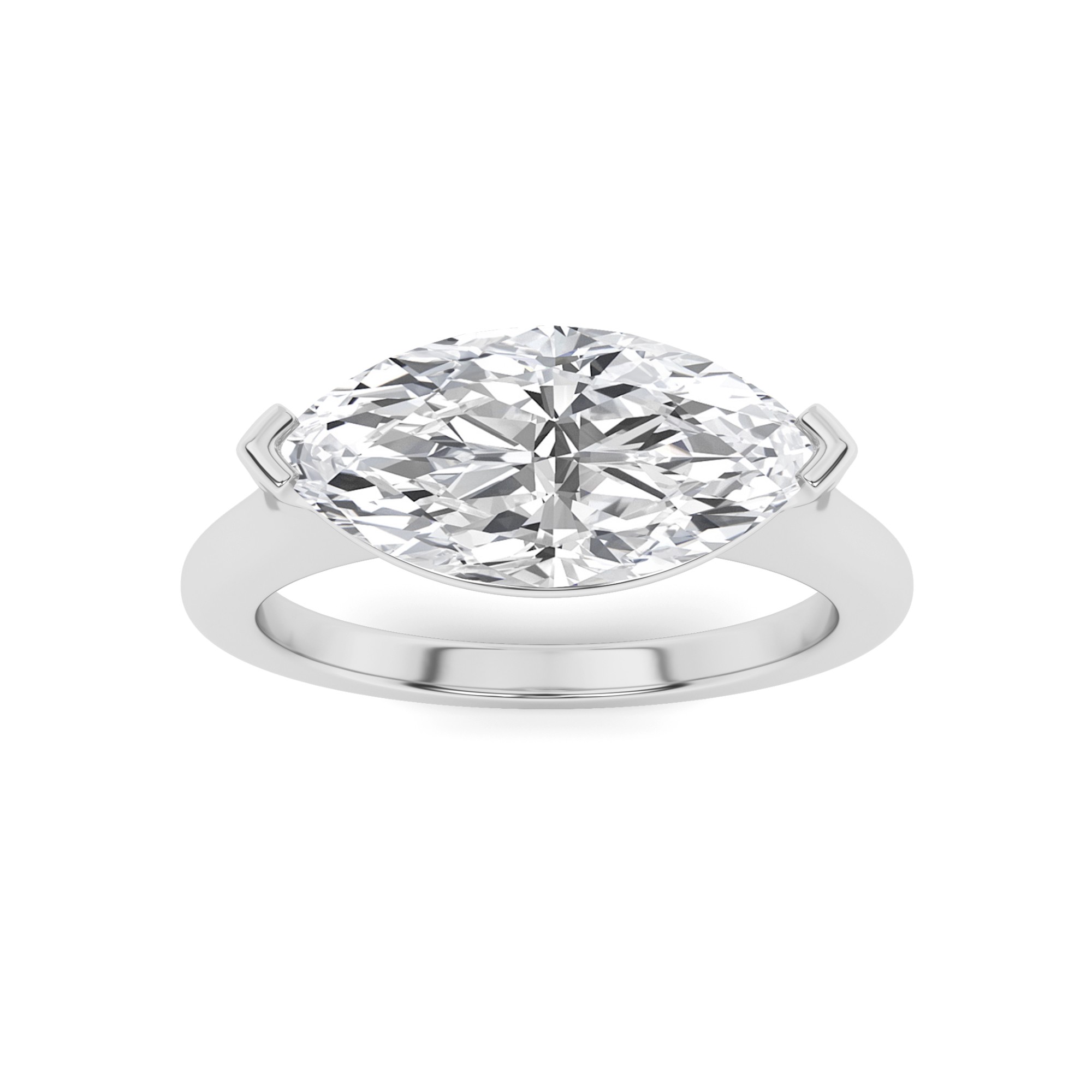 Sideways Tension Set Oval  Solitaire Diamond Engagment Ring in 9K White Gold