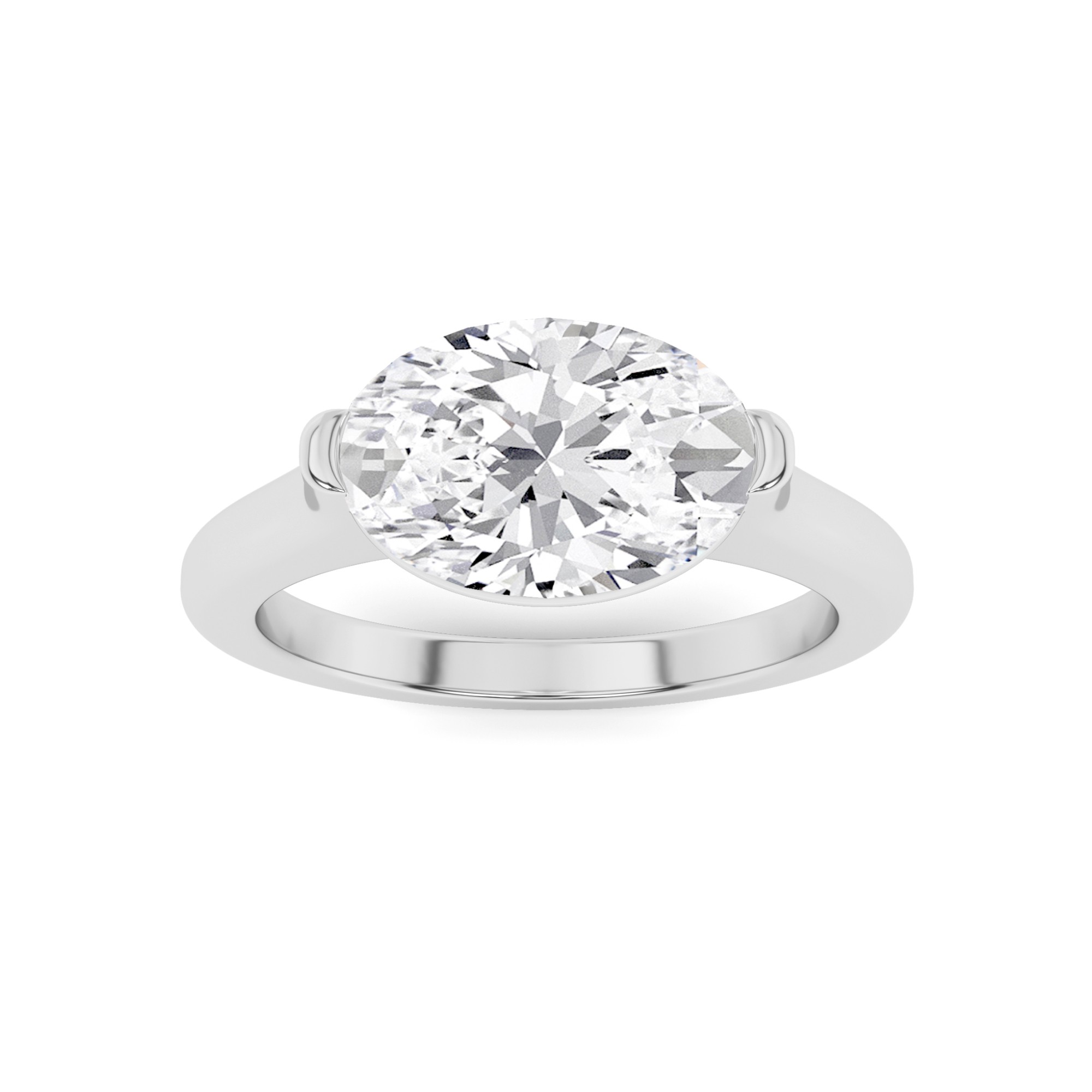 Sideways Tension Set Oval  Solitaire Diamond Engagment Ring in 9K White Gold