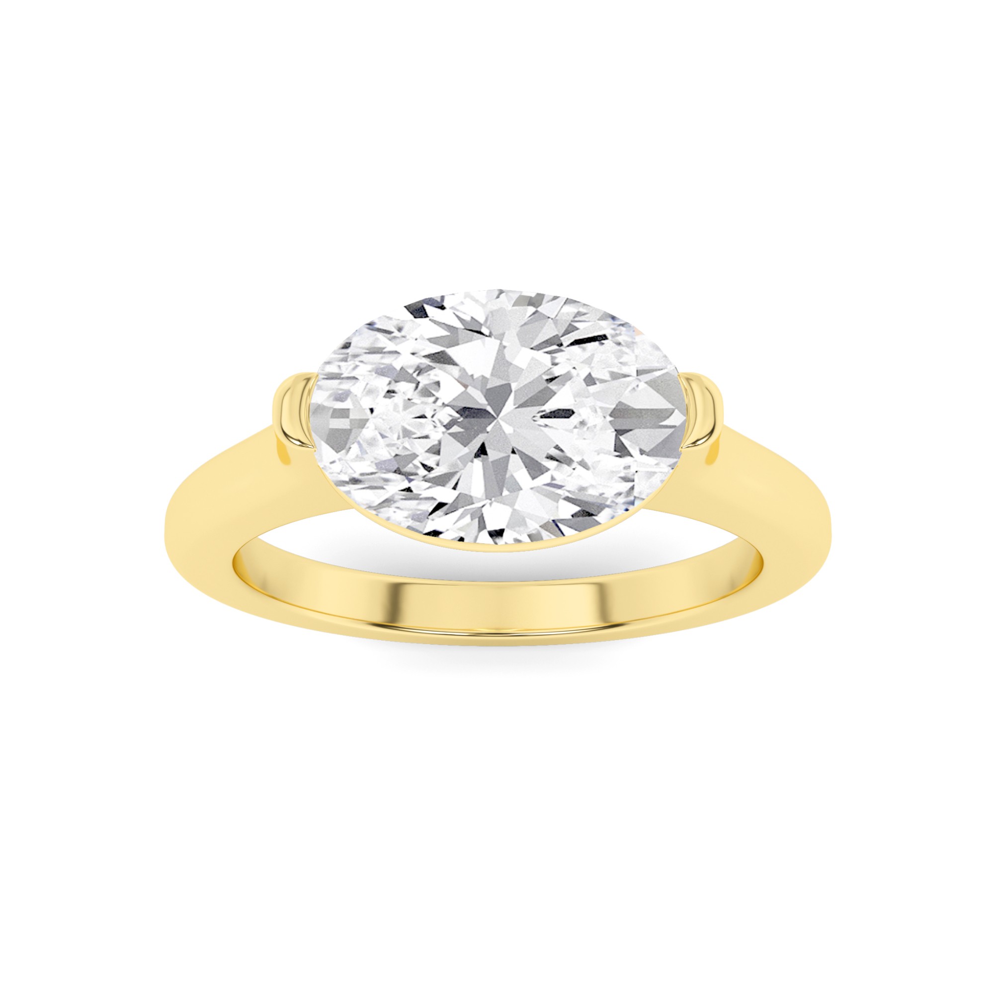 Sideways Tension Set Oval  Solitaire Diamond Engagment Ring in 9K White Gold