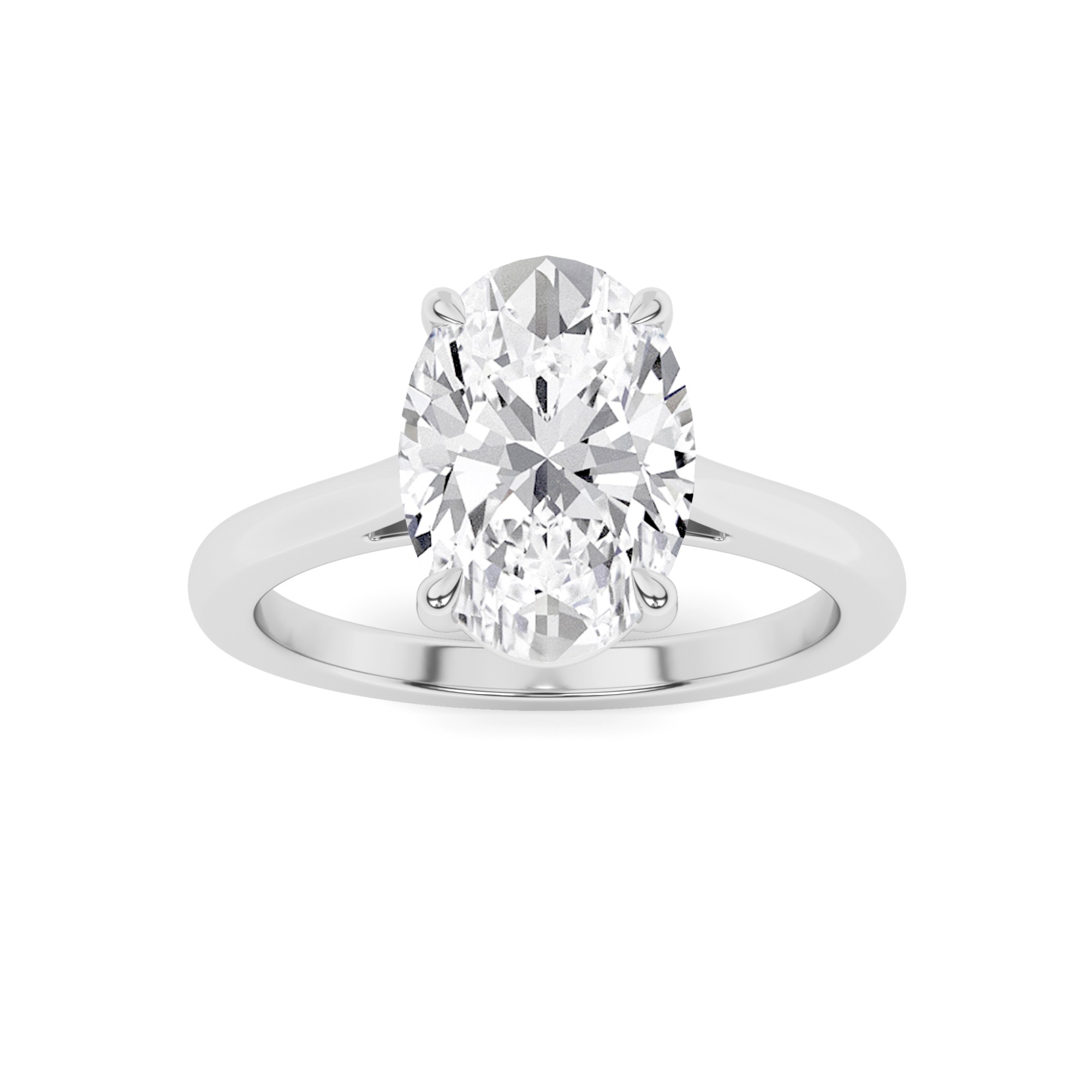 Forever Prong Set Oval Solitaire Diamond Engagment Ring in 9K Silver