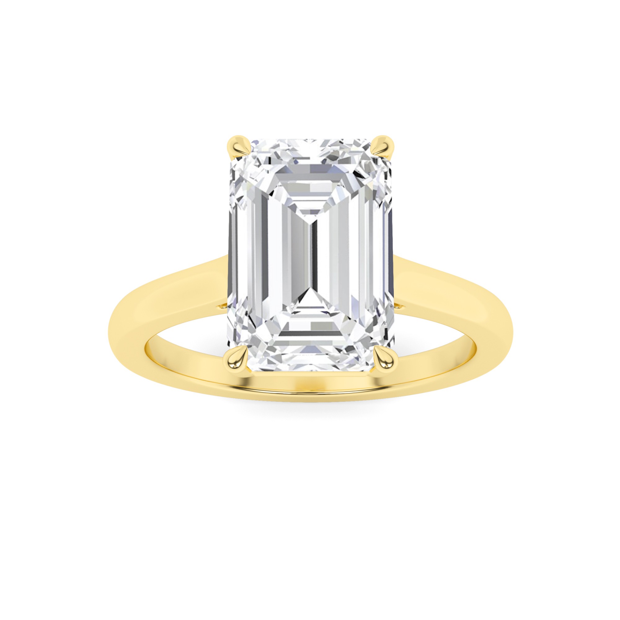 Forever Prong Set Emerald Solitaire Diamond Engagment Ring in 9K Yellow Gold