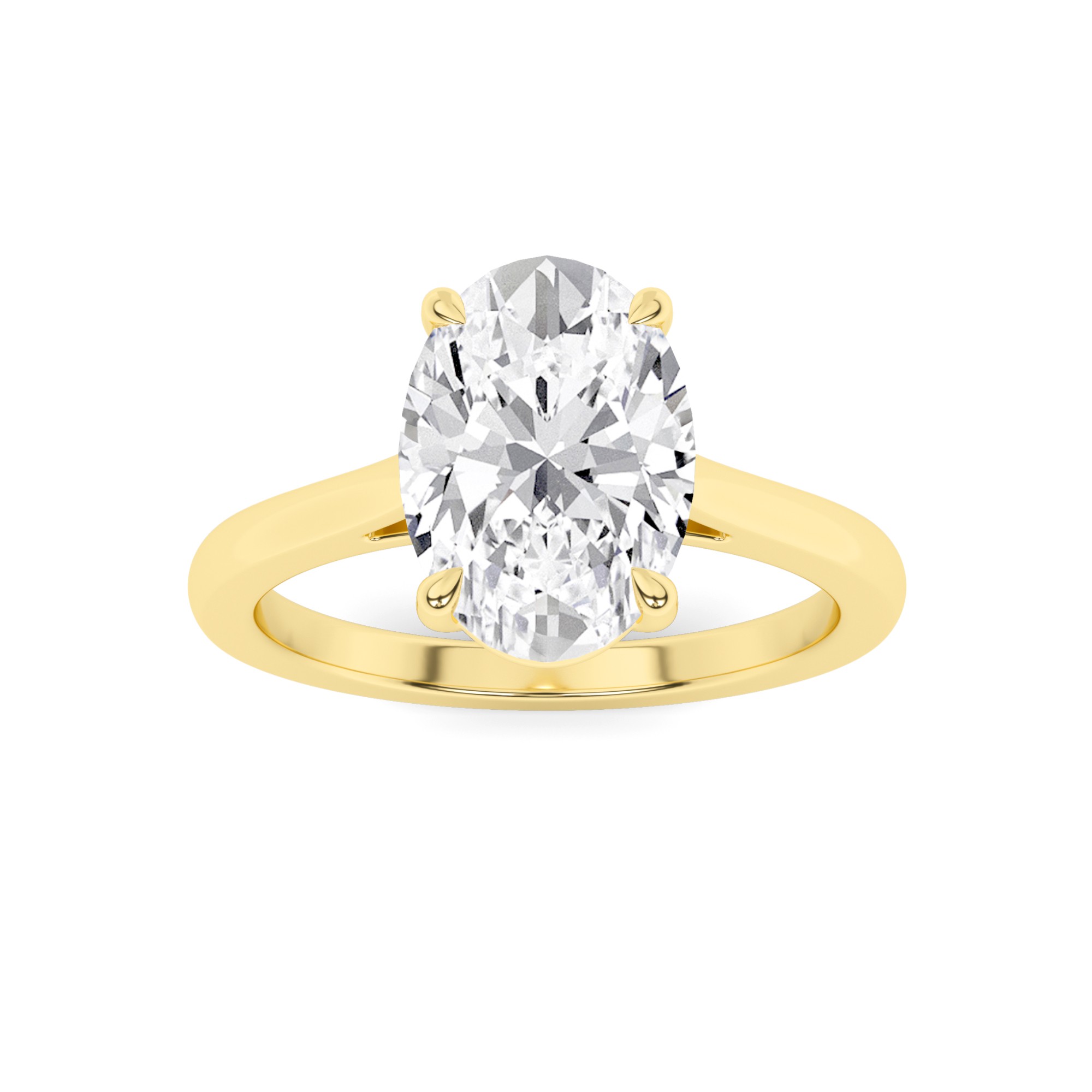 Forever Four Prong Oval  Solitaire Diamond Engagment Ring in 9K Yellow Gold