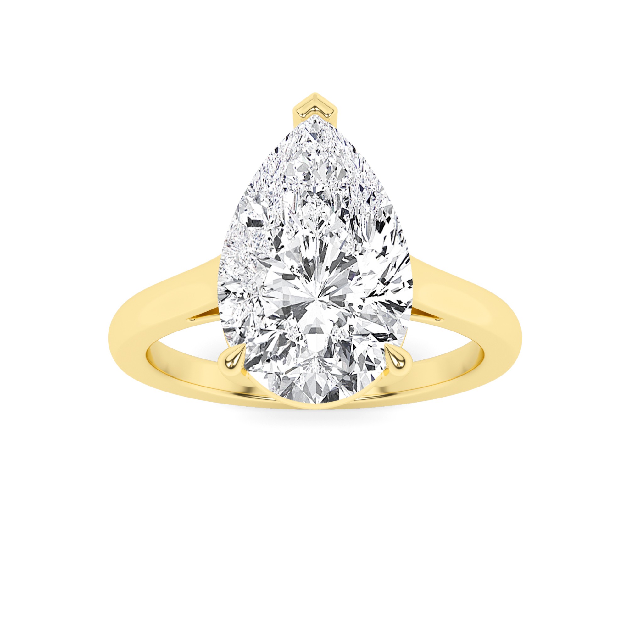 Forever Prong Set Pear Solitaire Diamond Engagment Ring in 9K Yellow Gold