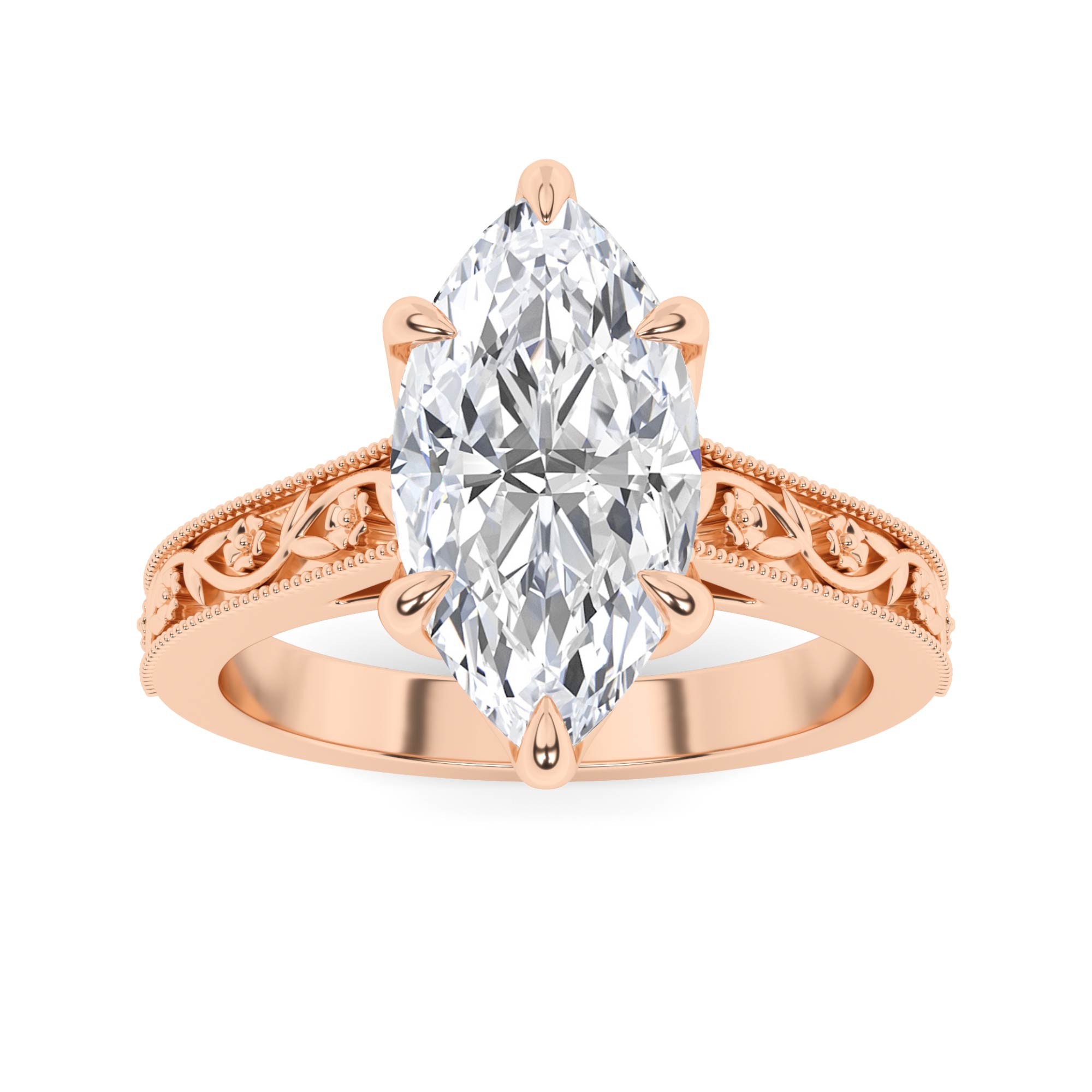 Vintage Engraved Solitaire Diamond Engagement Ring