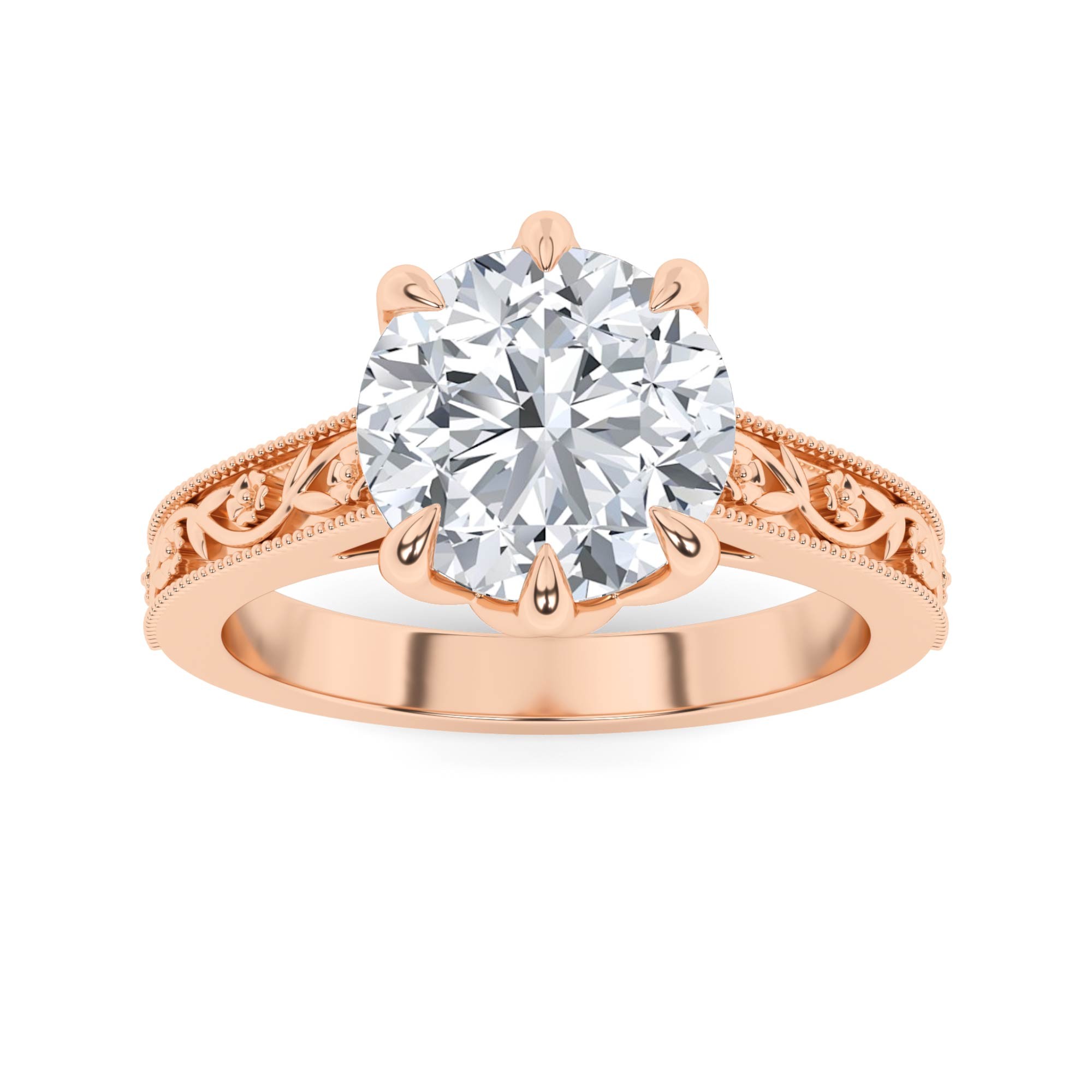 Vintage Engraved Solitaire Diamond Engagement Ring