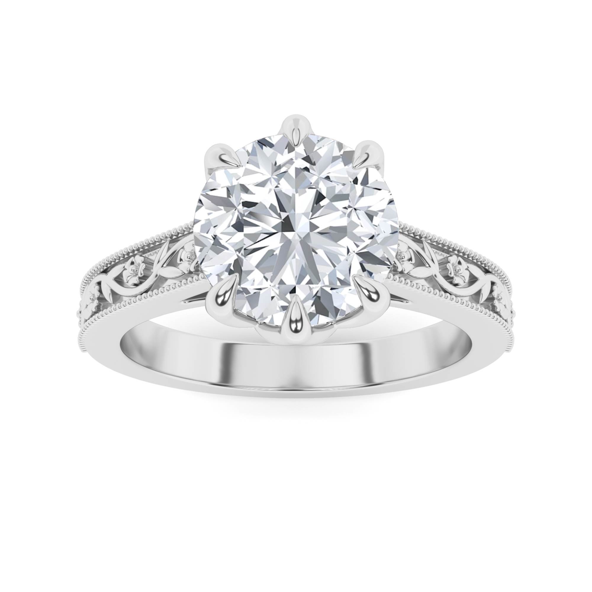Vintage Engraved Solitaire Diamond Engagement Ring