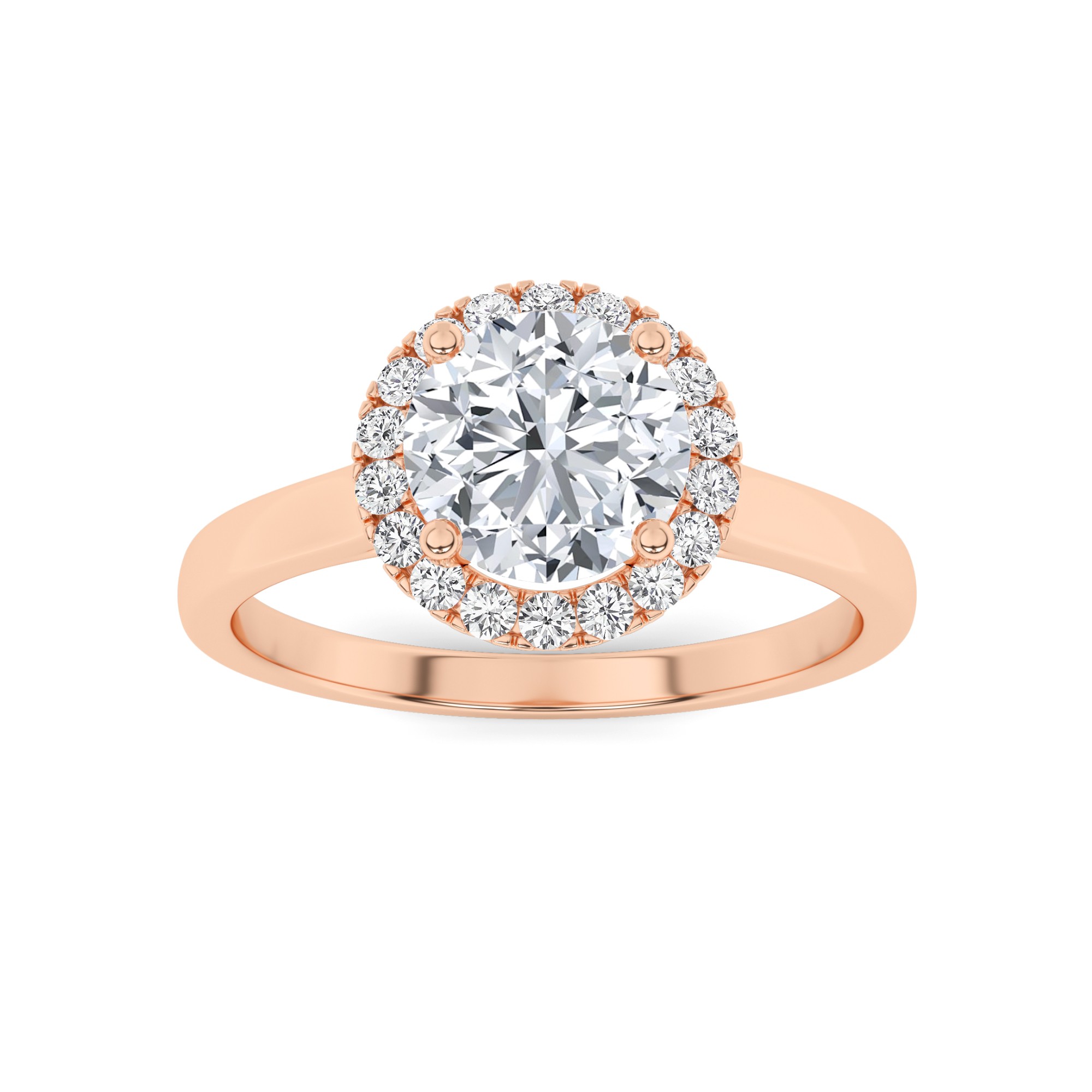 Classic Halo  4 Prong Round Solitaire Diamond Engagment Ring in 9K Yellow Gold