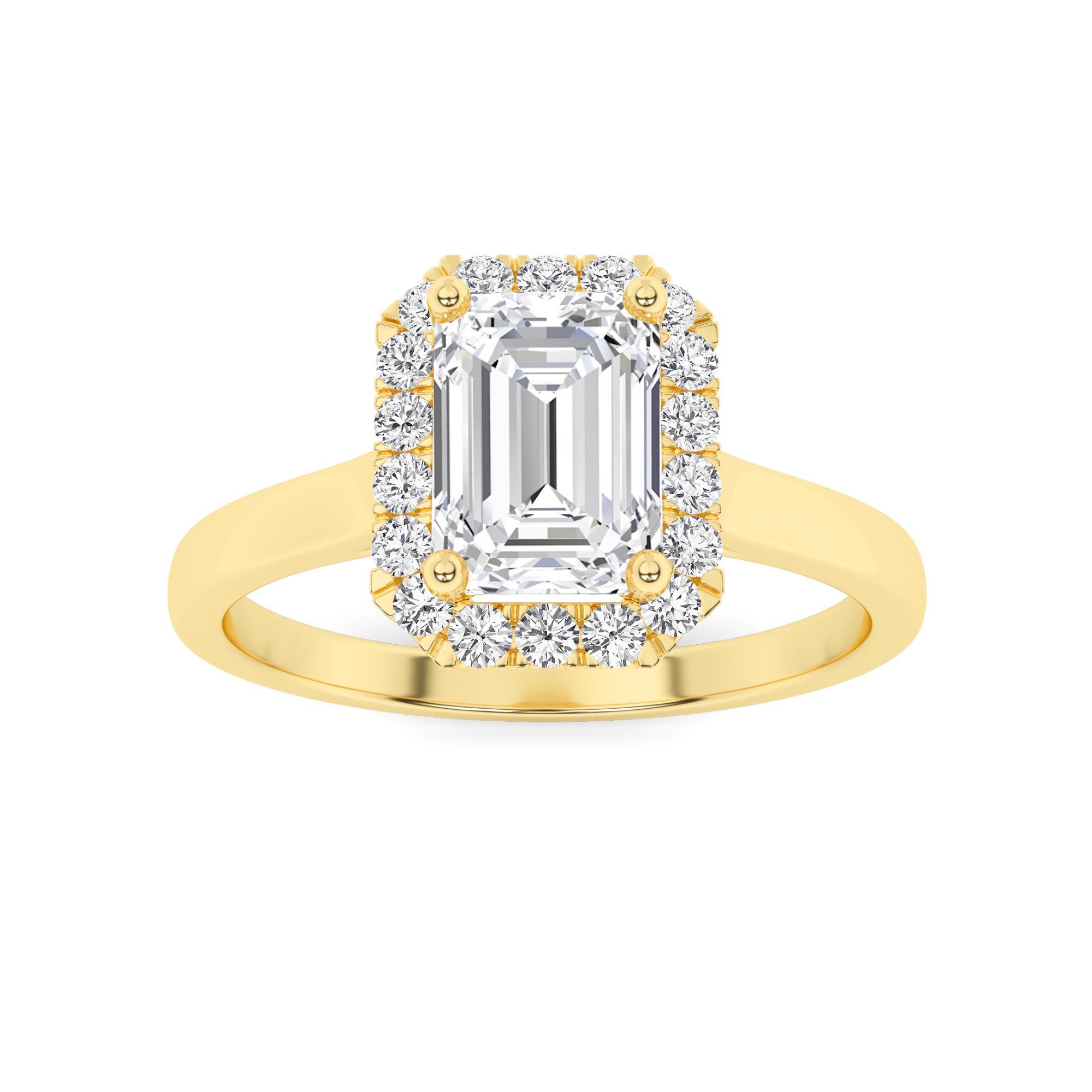Classic Halo  4 Prong Round Solitaire Diamond Engagment Ring in 9K Yellow Gold