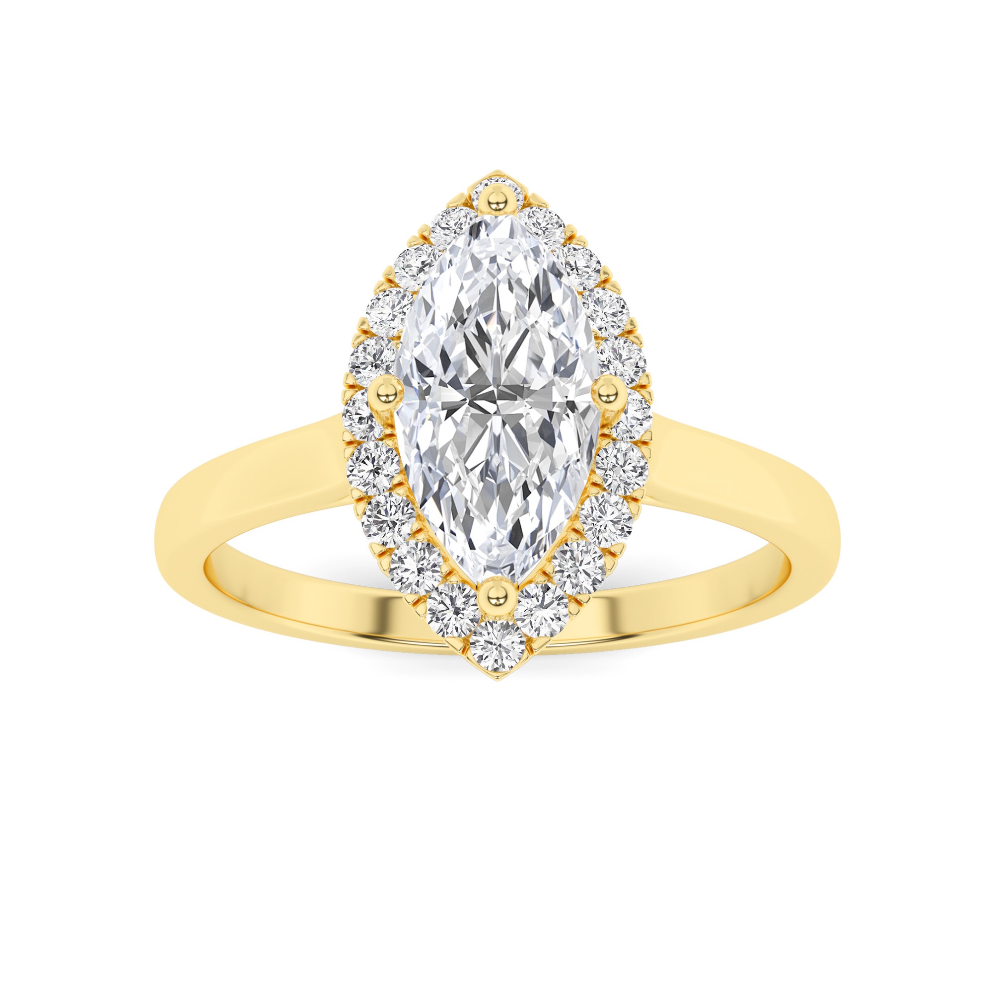 Classic Halo  4 Prong Round Solitaire Diamond Engagment Ring in 9K Yellow Gold