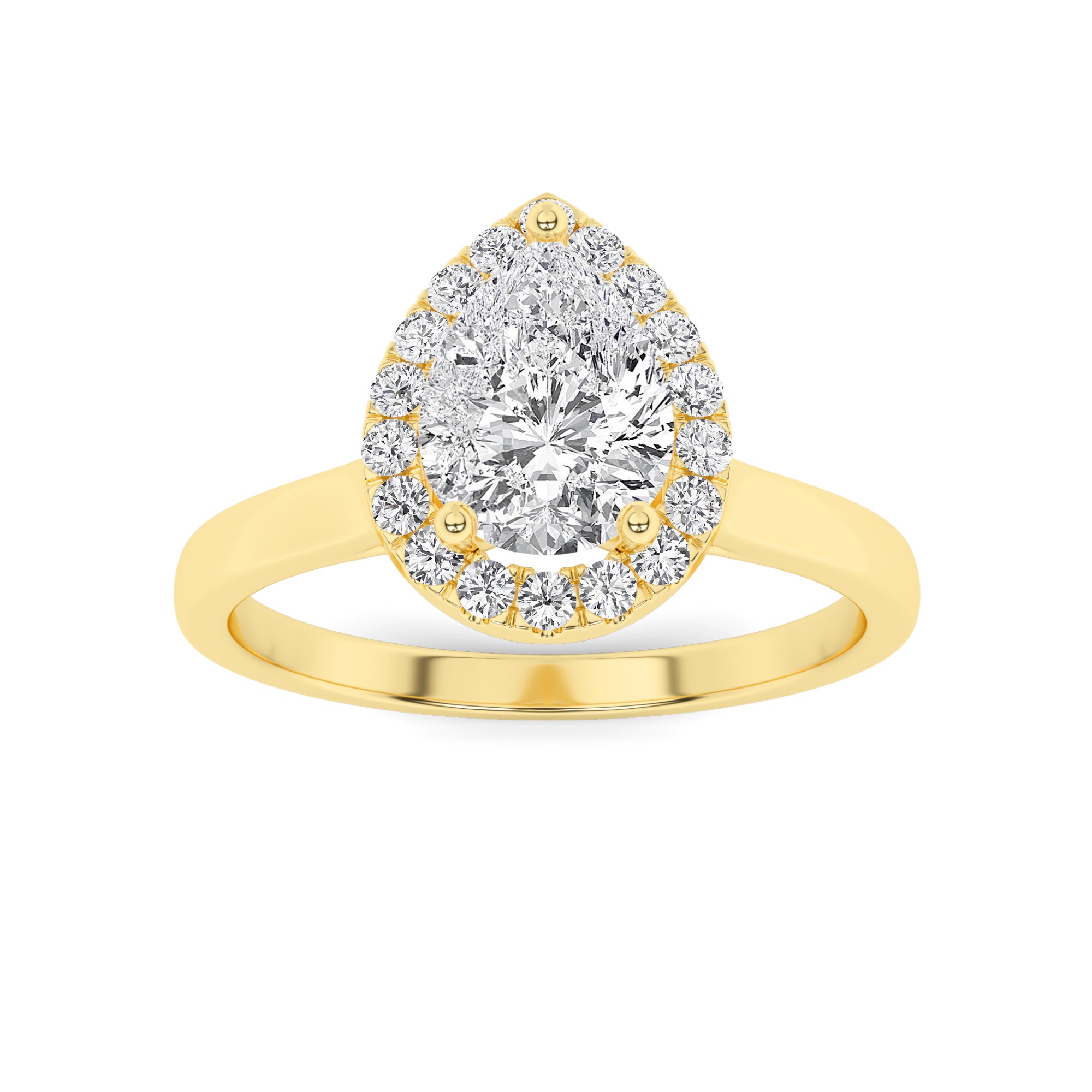 Classic Halo  4 Prong Round Solitaire Diamond Engagment Ring in 9K Yellow Gold