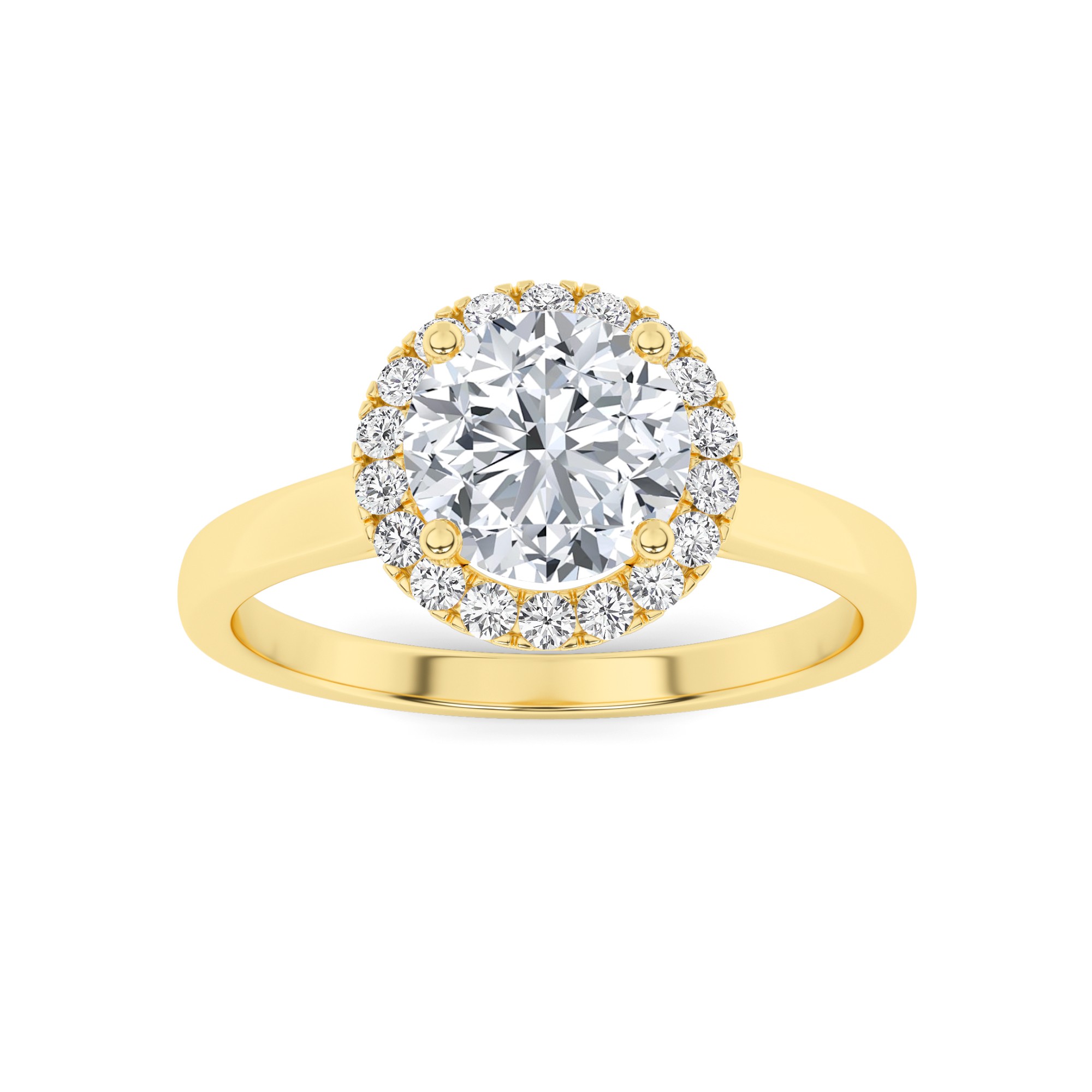 Classic Halo  4 Prong Round Solitaire Diamond Engagment Ring in 9K Yellow Gold