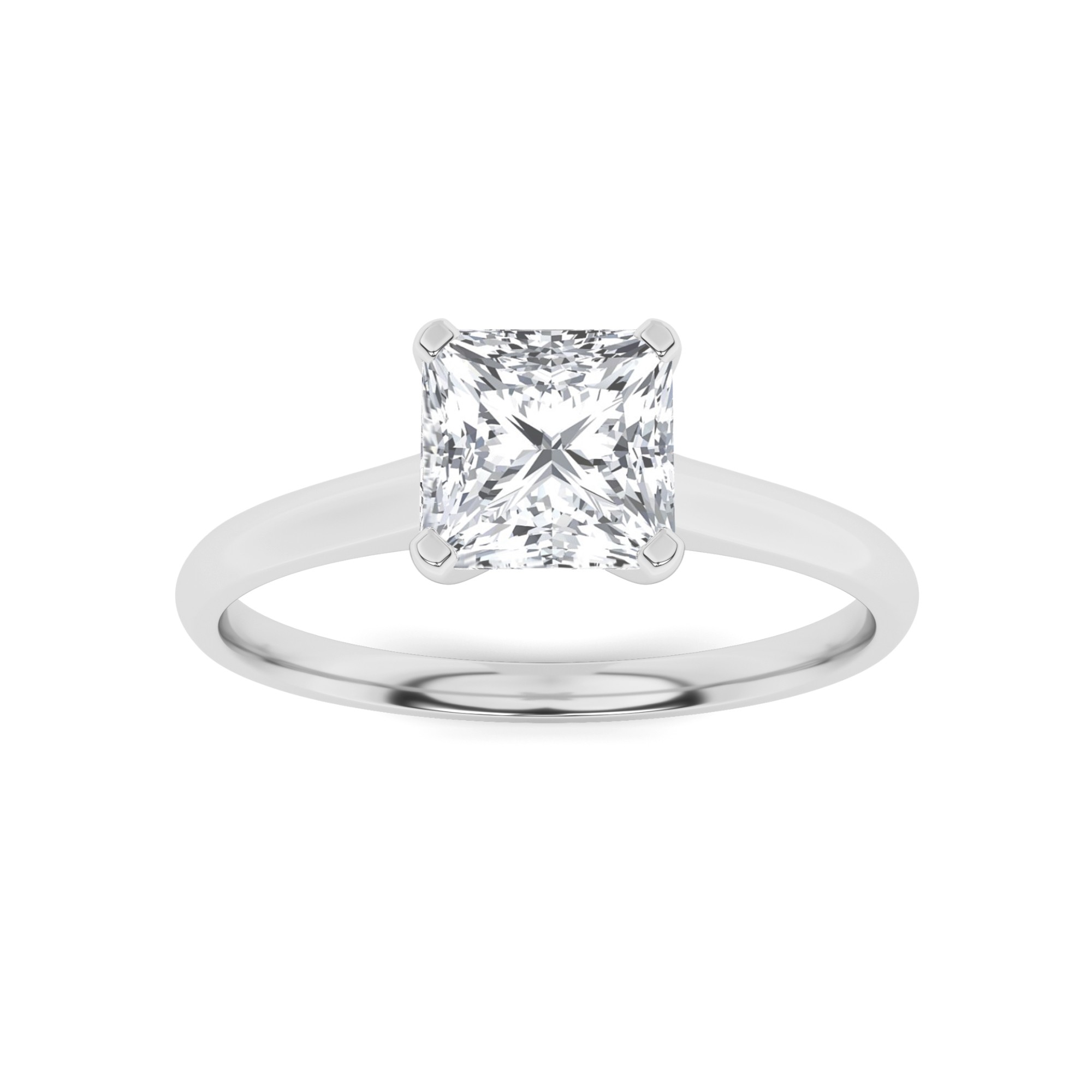 Side Open V Prong Princess Solitaire Diamond Engagement Ring in 9K White Gold