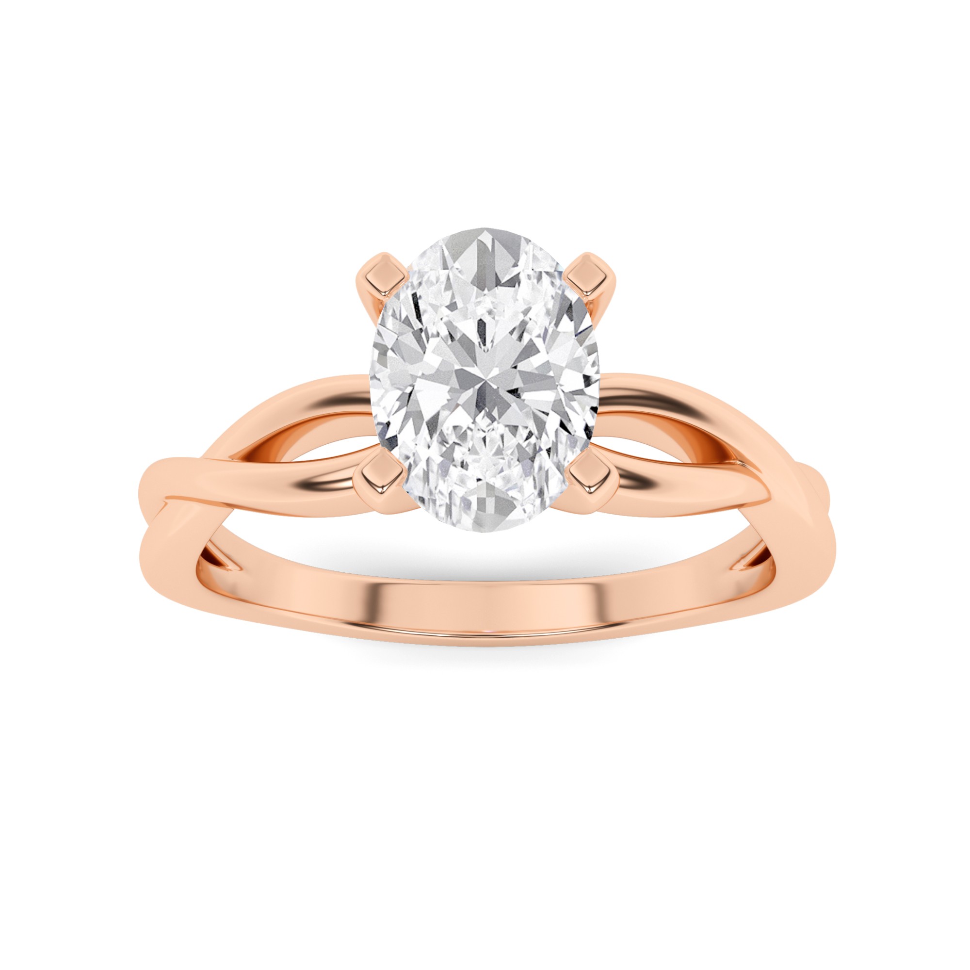 Twist Shank Forever Round Solitaire Diamond Engagment Ring in 9K Rose Gold