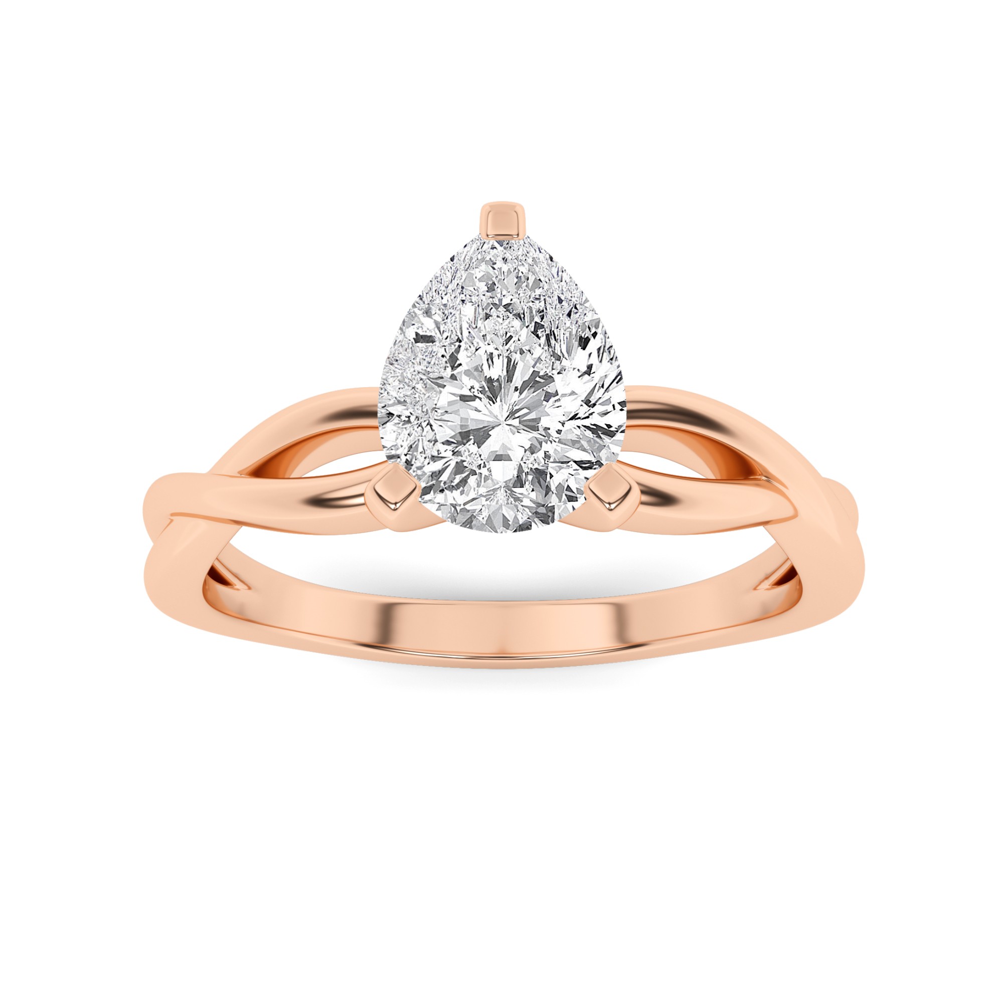 Twist Shank Forever Round Solitaire Diamond Engagment Ring in 9K Rose Gold