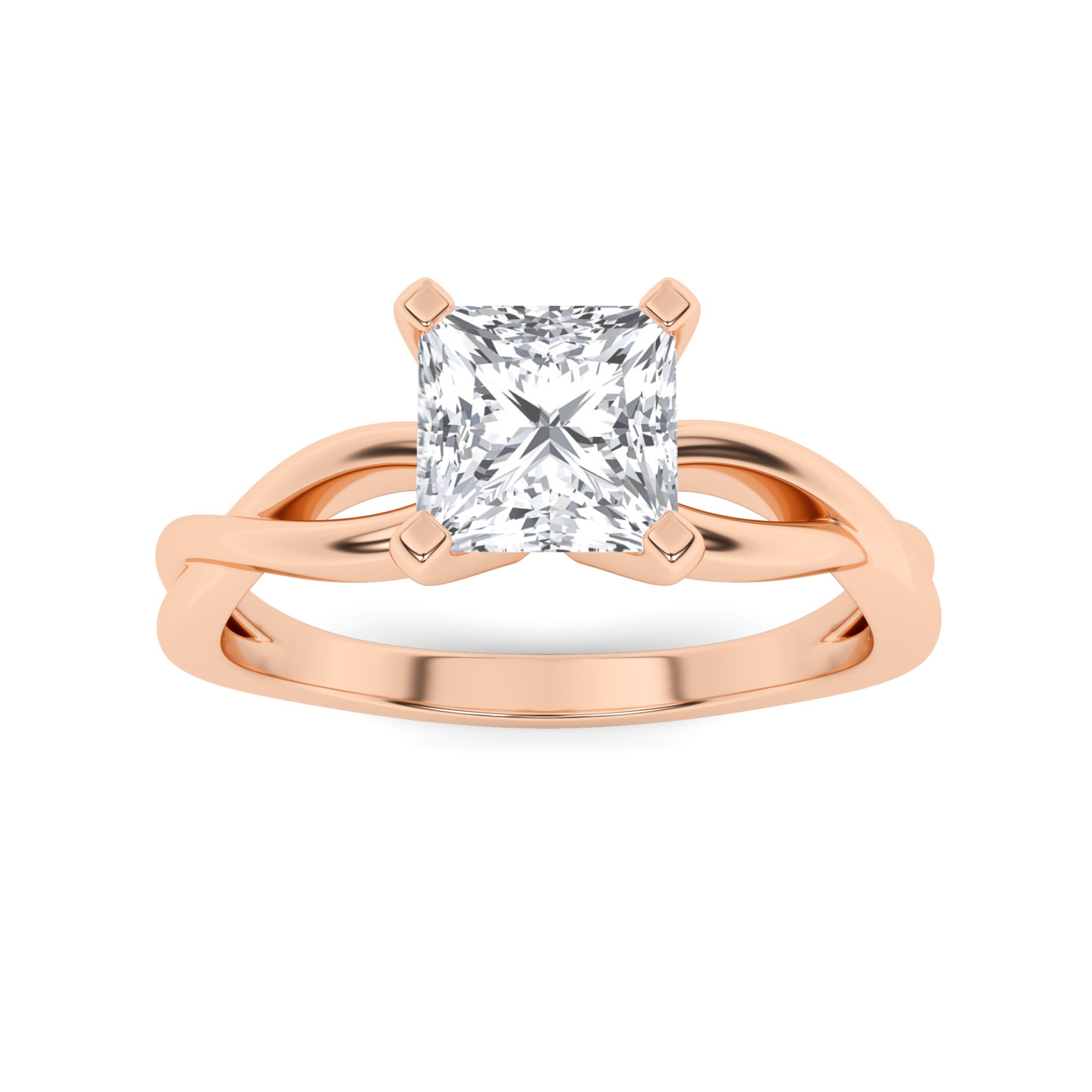 Twist Shank Forever Round Solitaire Diamond Engagment Ring in 9K Rose Gold