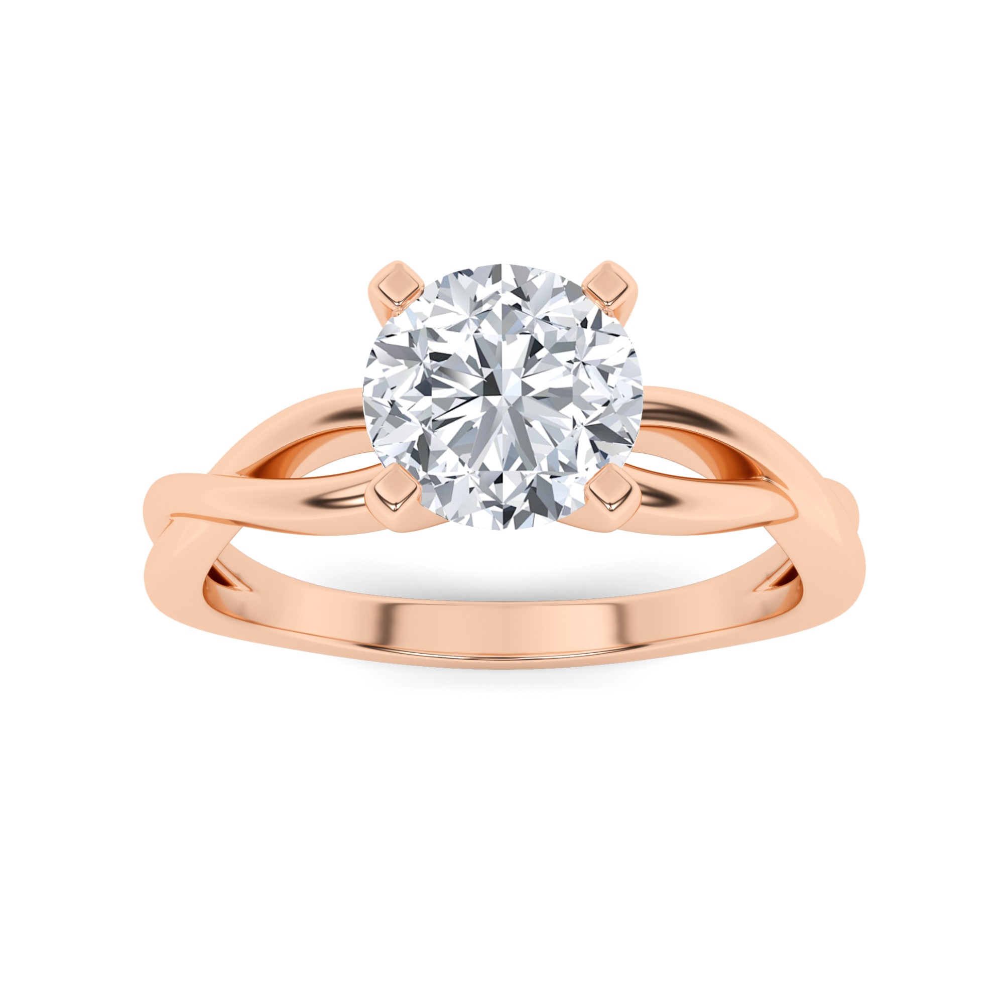 Twist Shank Forever Round Solitaire Diamond Engagment Ring in 9K Rose Gold