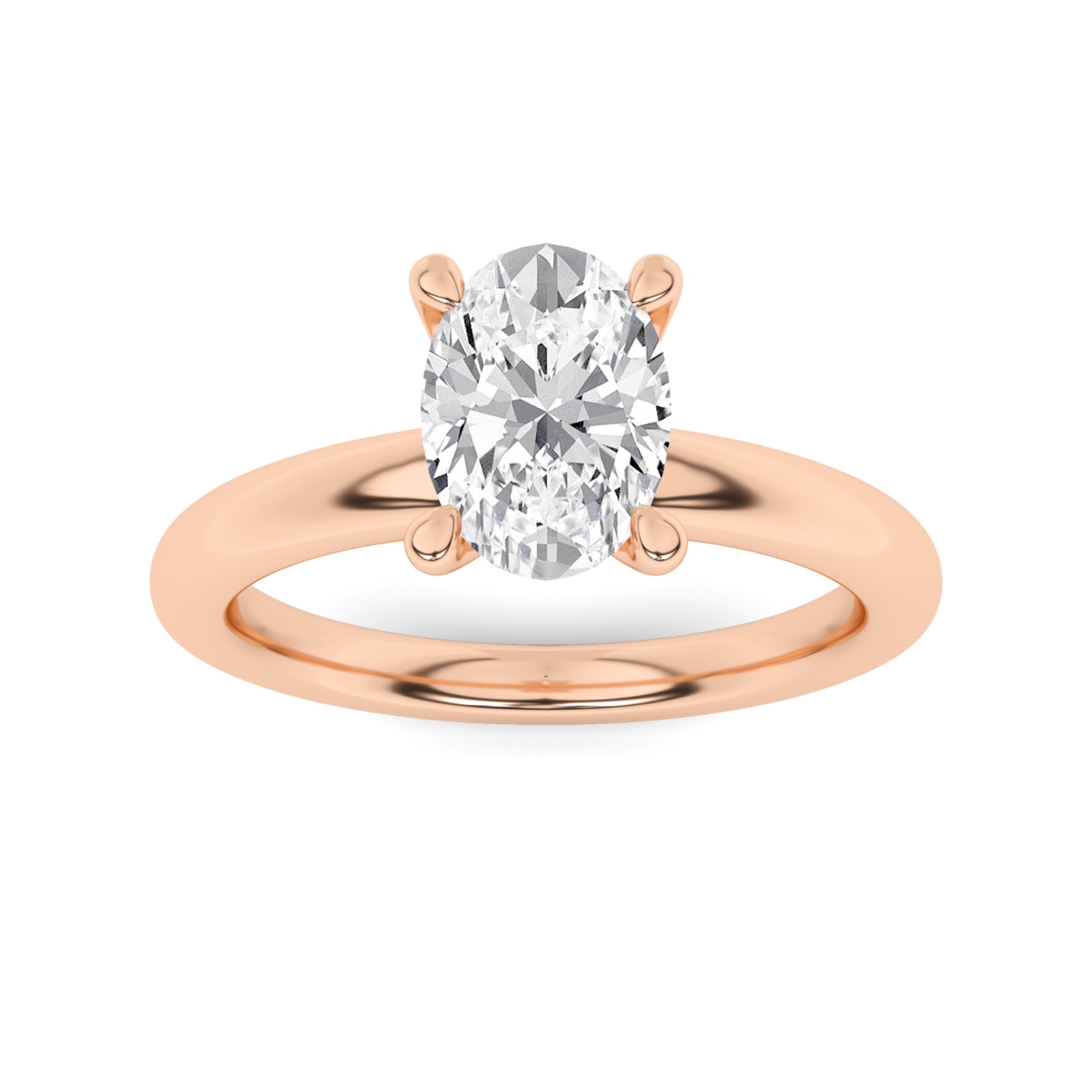 Rounded Shank Modern 4 Claw Round Solitaire Diamond Engagement Ring in 9K Rose Gold