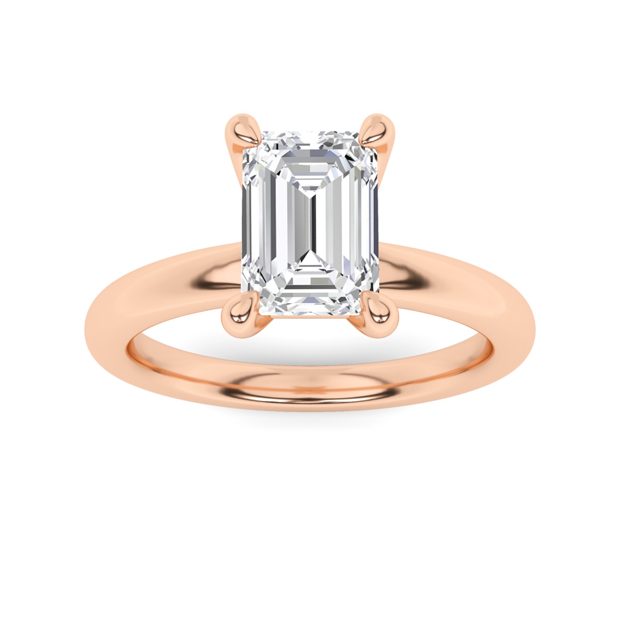 Rounded Shank Modern 4 Claw Round Solitaire Diamond Engagement Ring in 9K Rose Gold