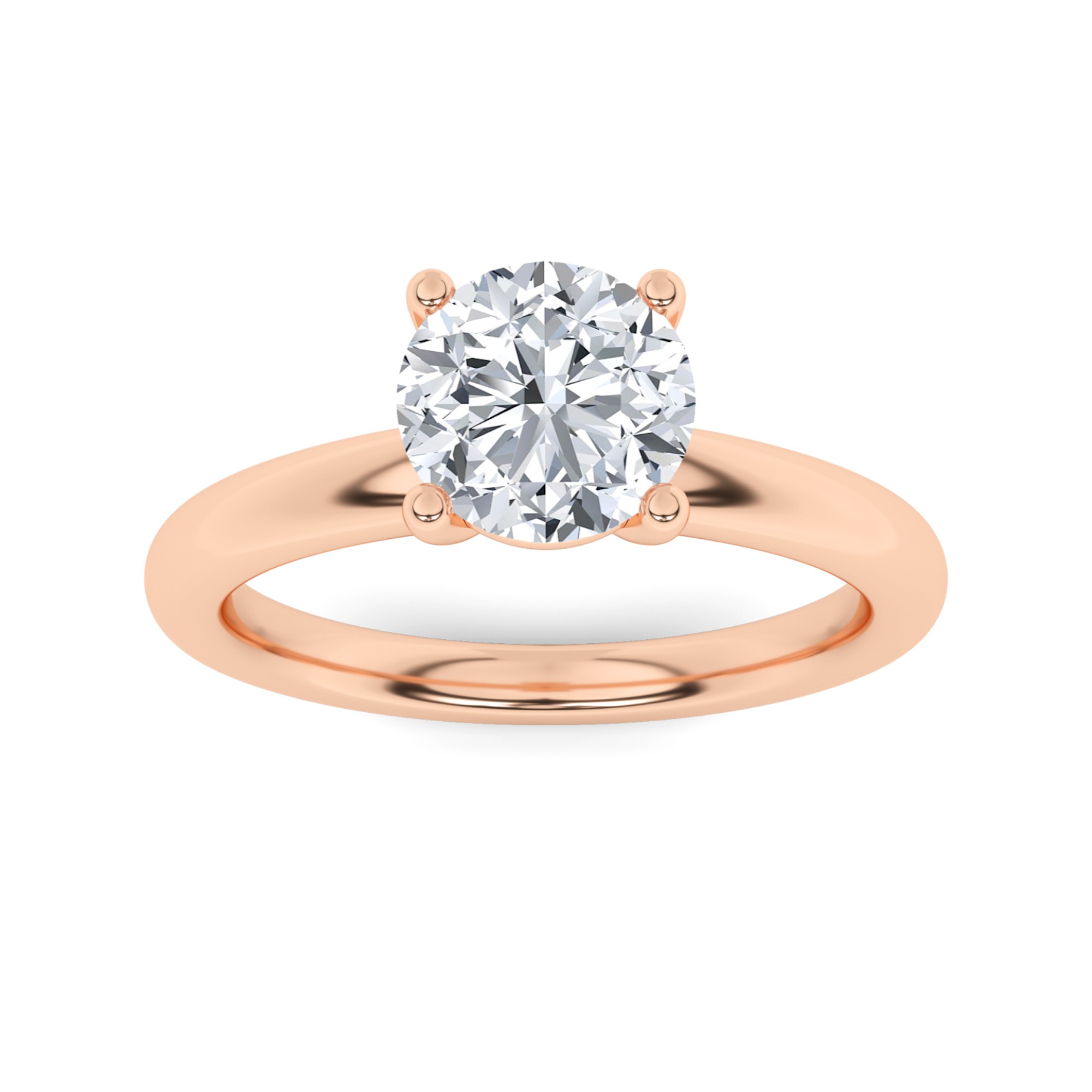 Rounded Shank Modern 4 Claw Round Solitaire Diamond Engagement Ring in 9K Rose Gold