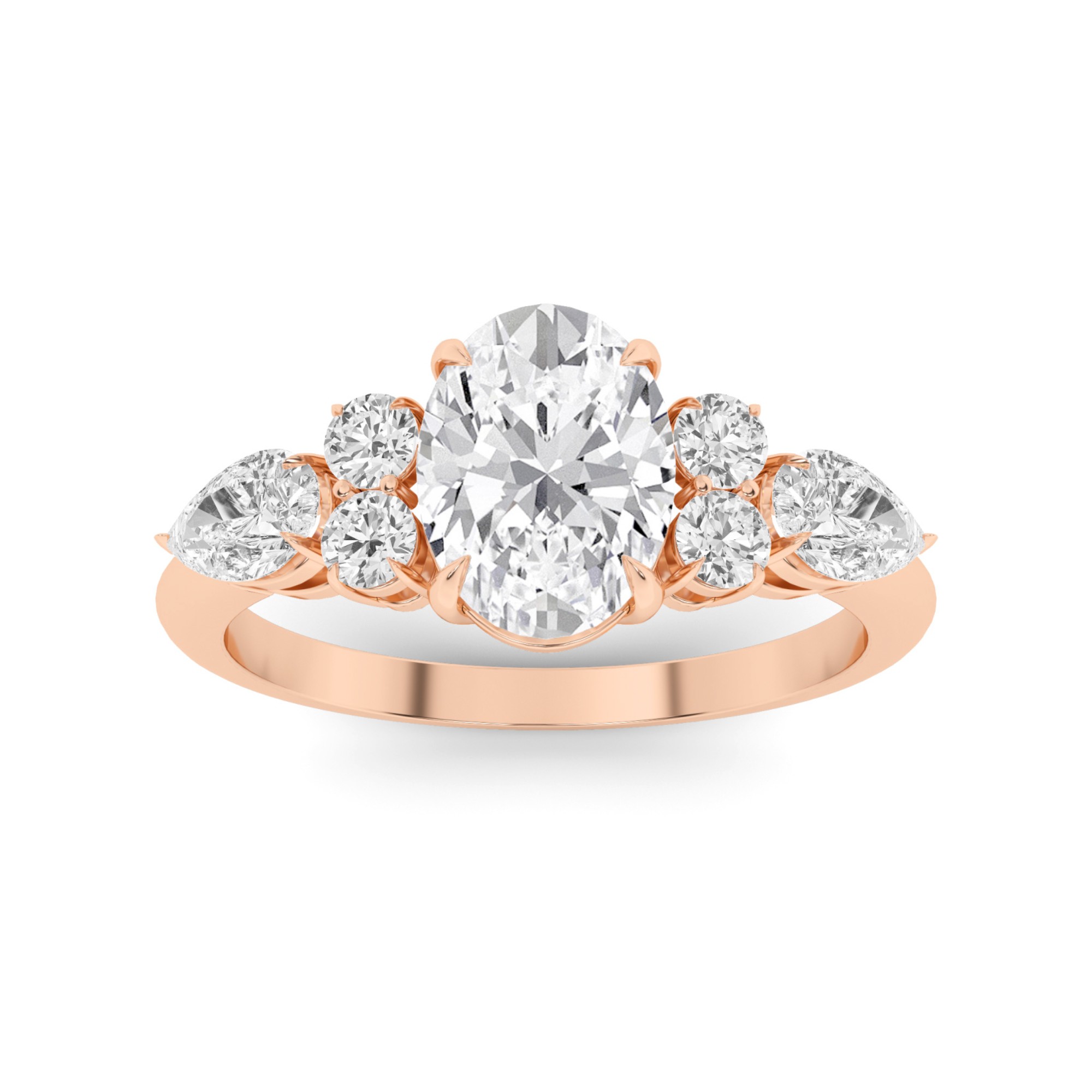 Traditional 4 Prong Oval And Pear Cut  Three Stone  Diamond Engagment Ring in 9K White Gold