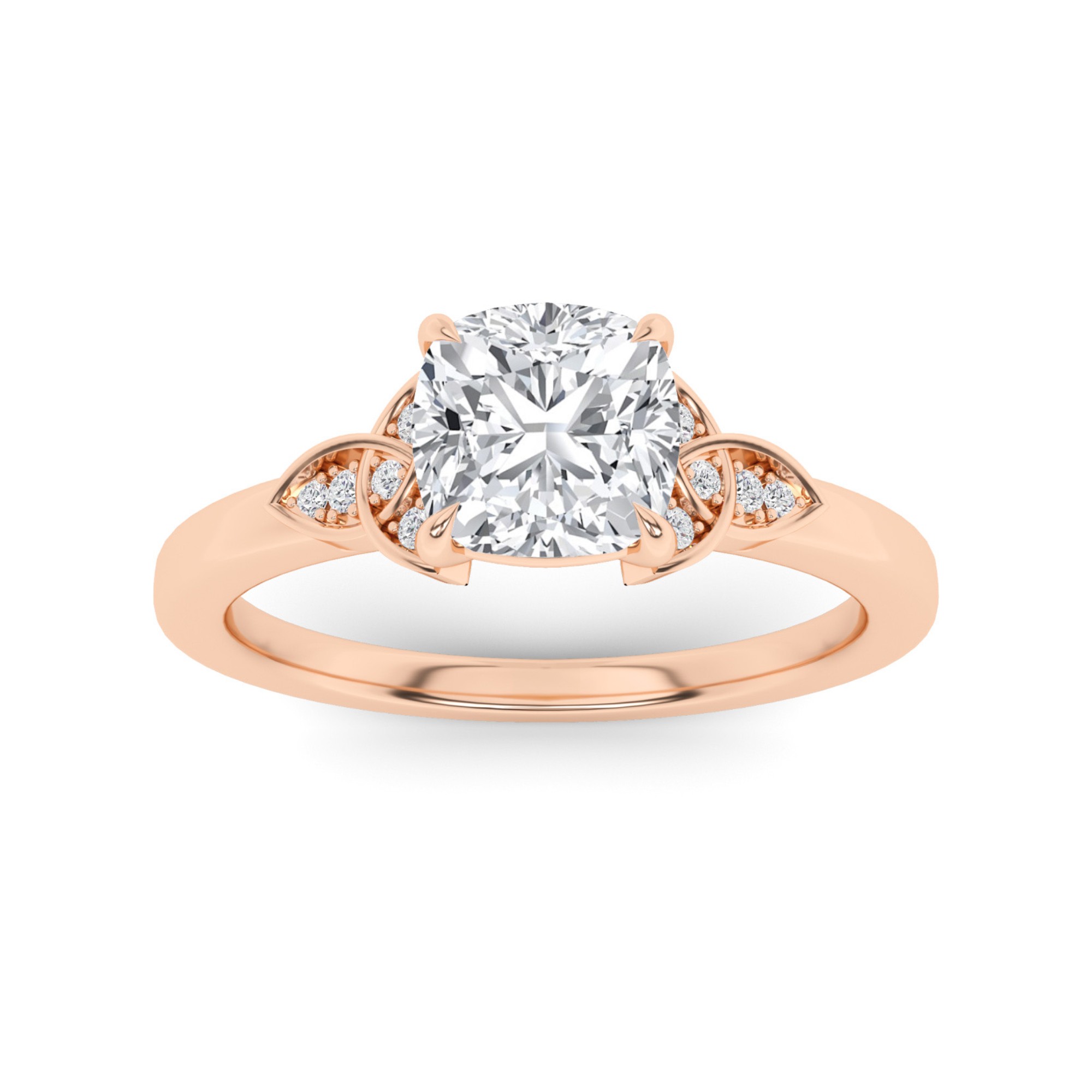 Dazzling Flower Style 4 Claw Round Cut  Three Stone  Diamond Engagement Ring in 9K Rose Gold