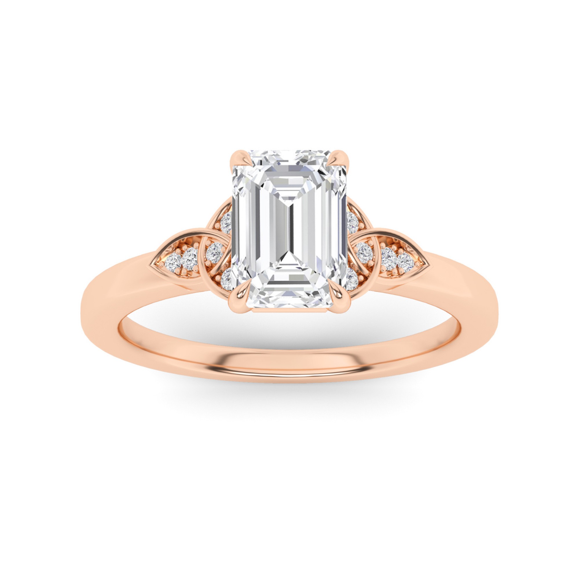 Dazzling Flower Style 4 Claw Round Cut  Three Stone  Diamond Engagement Ring in 9K Rose Gold
