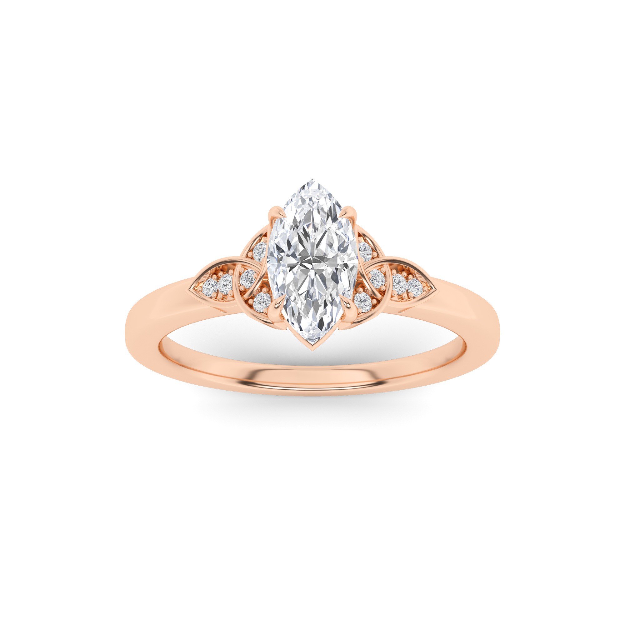 Dazzling Flower Style 4 Claw Round Cut  Three Stone  Diamond Engagement Ring in 9K Rose Gold