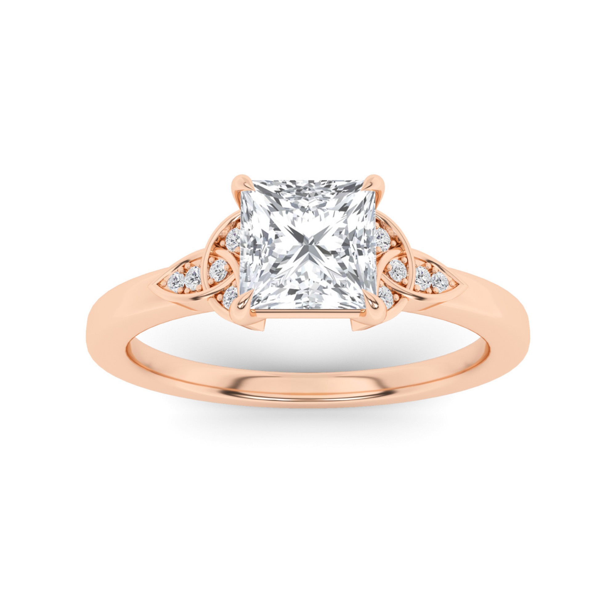 Dazzling Flower Style 4 Claw Round Cut  Three Stone  Diamond Engagement Ring in 9K Rose Gold