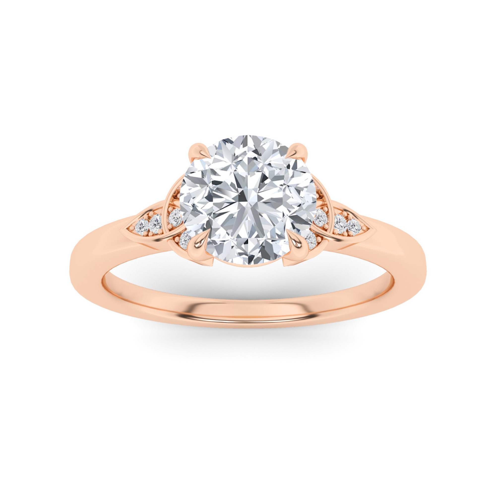 Dazzling Flower Style 4 Claw Round Cut  Three Stone  Diamond Engagement Ring in 9K Rose Gold