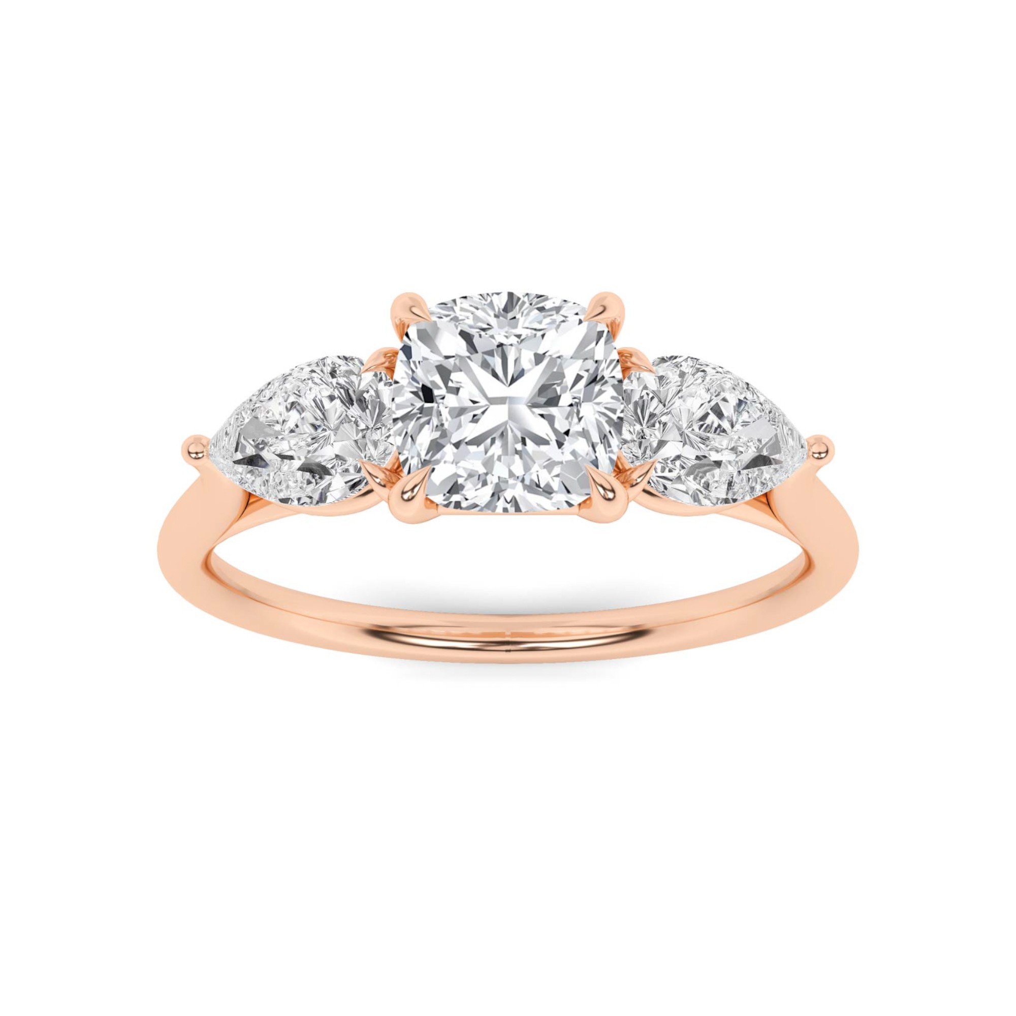 Forever Love 4 Prong Round Cut Three Stone Engagment Ring In 9K White Gold